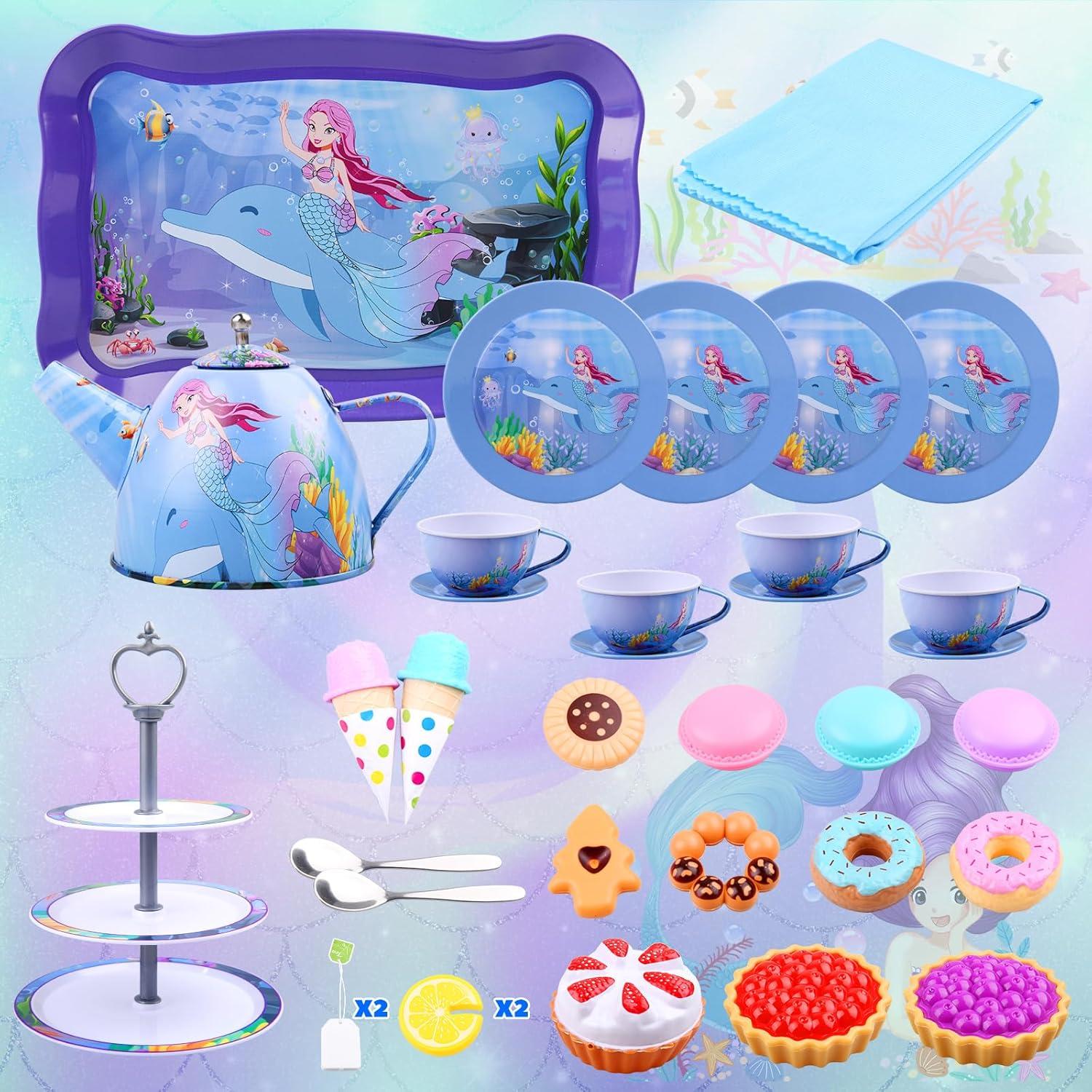 Juego de té Auney para niñas 36 piezas con estuche rosa