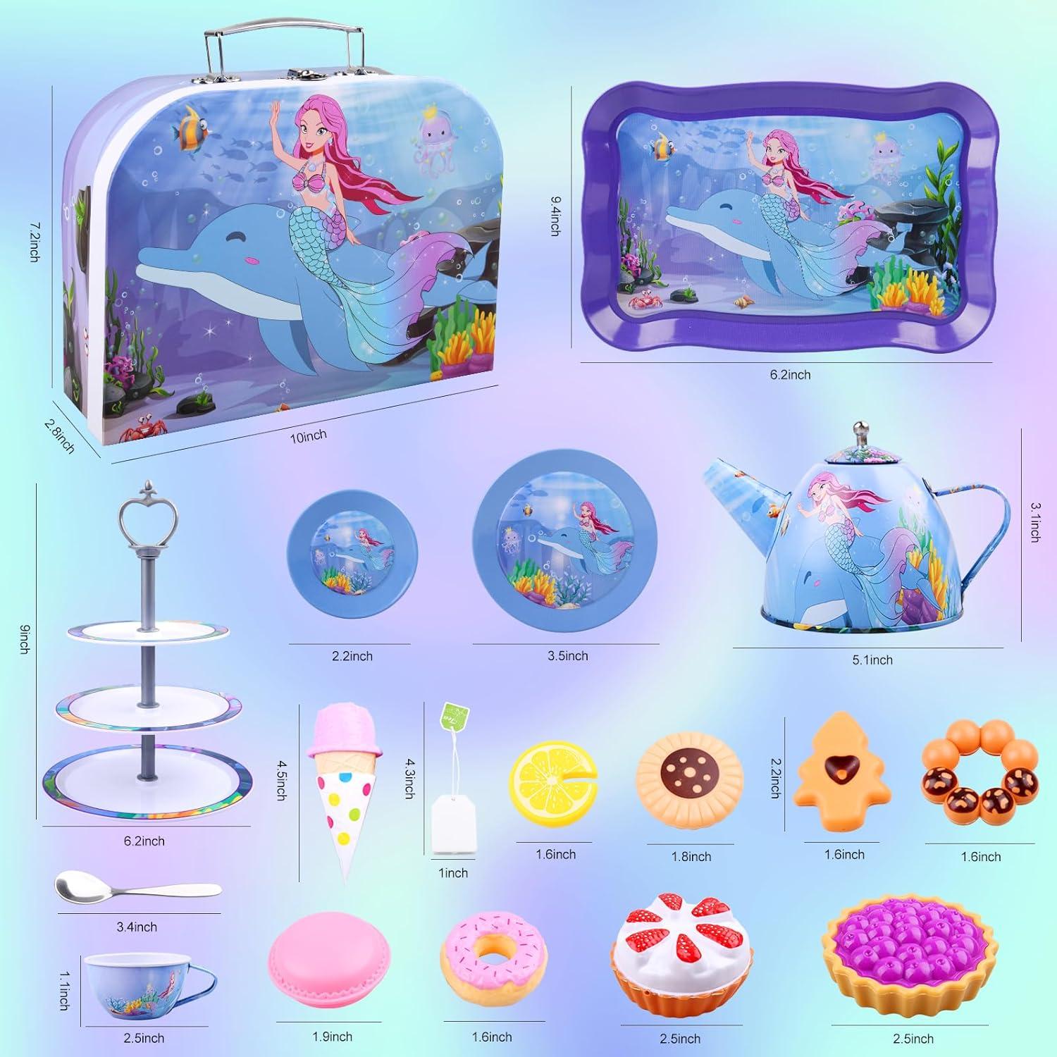 Juego de té Auney para niñas 36 piezas con estuche rosa