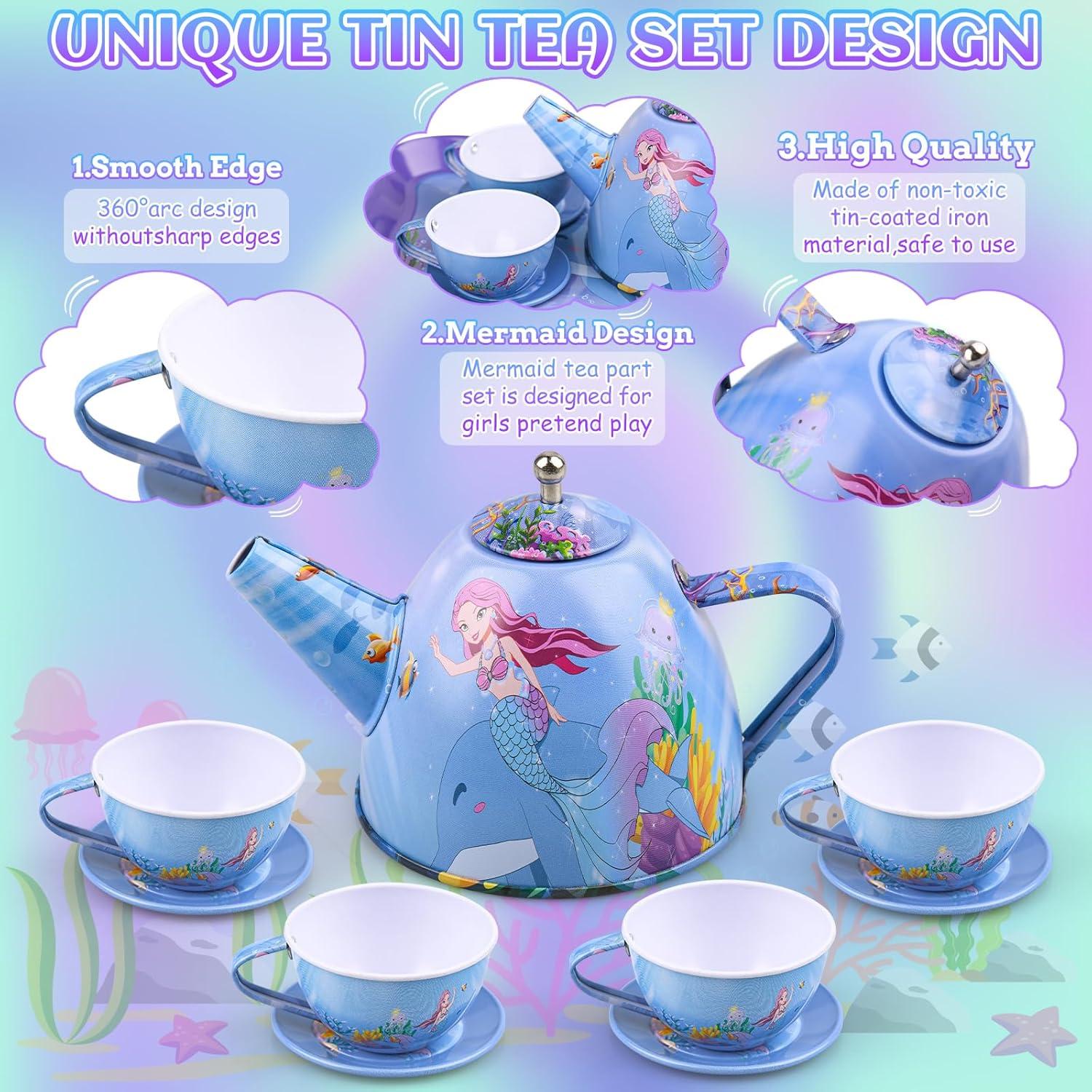 Juego de té Auney para niñas 36 piezas con estuche rosa