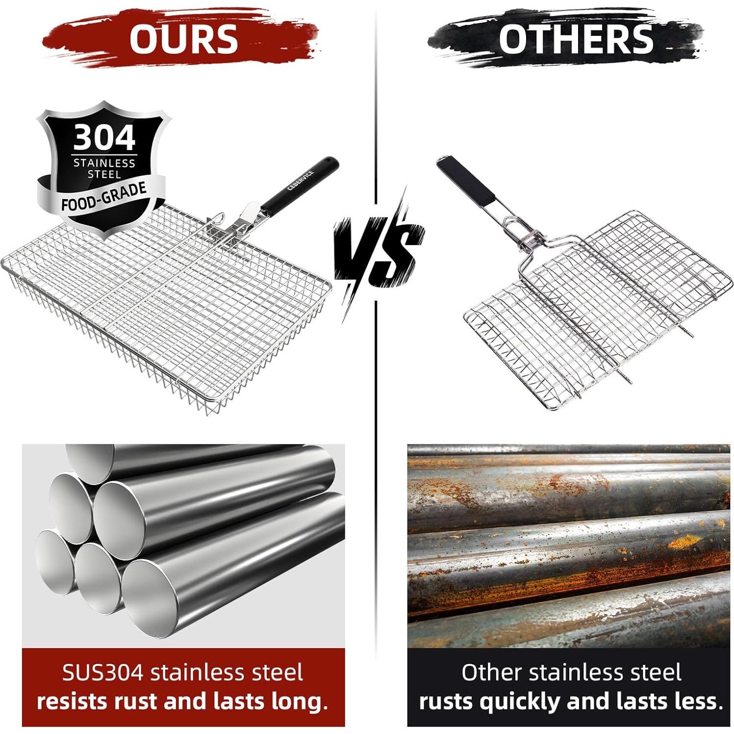 Cesta de Parrilla CEBERVICE Extra Grande Acero Inoxidable 36x24cm