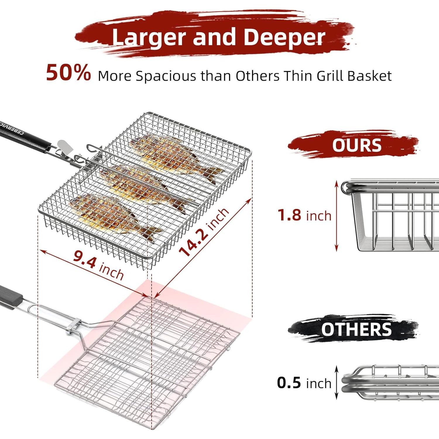 Cesta de Parrilla CEBERVICE Extra Grande Acero Inoxidable 36x24cm