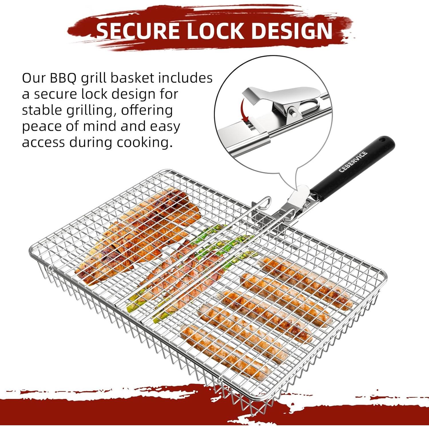 Cesta de Parrilla CEBERVICE Extra Grande Acero Inoxidable 36x24cm