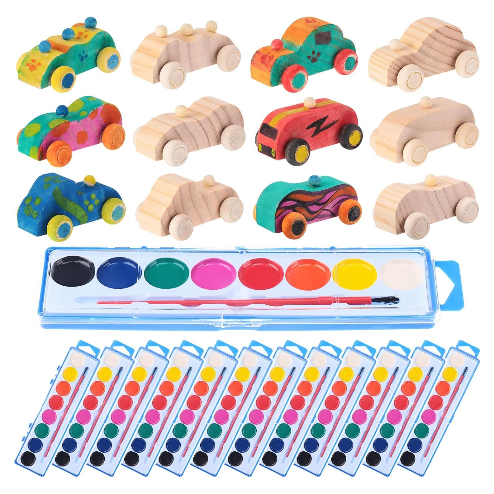 Juegos de Coches de Madera Pintables Leitee - 12 Piezas