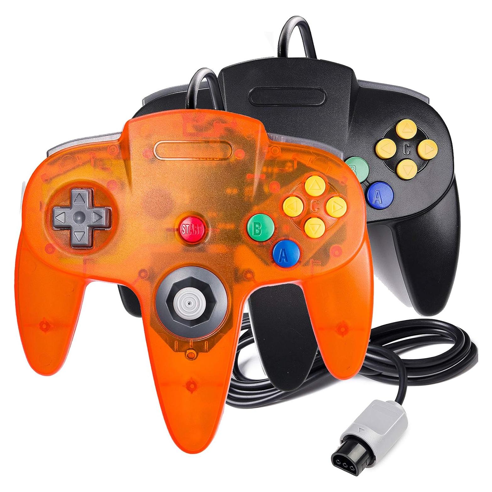 Controlador N64 con Cable Suily - Pack de 2, Negro y Naranja