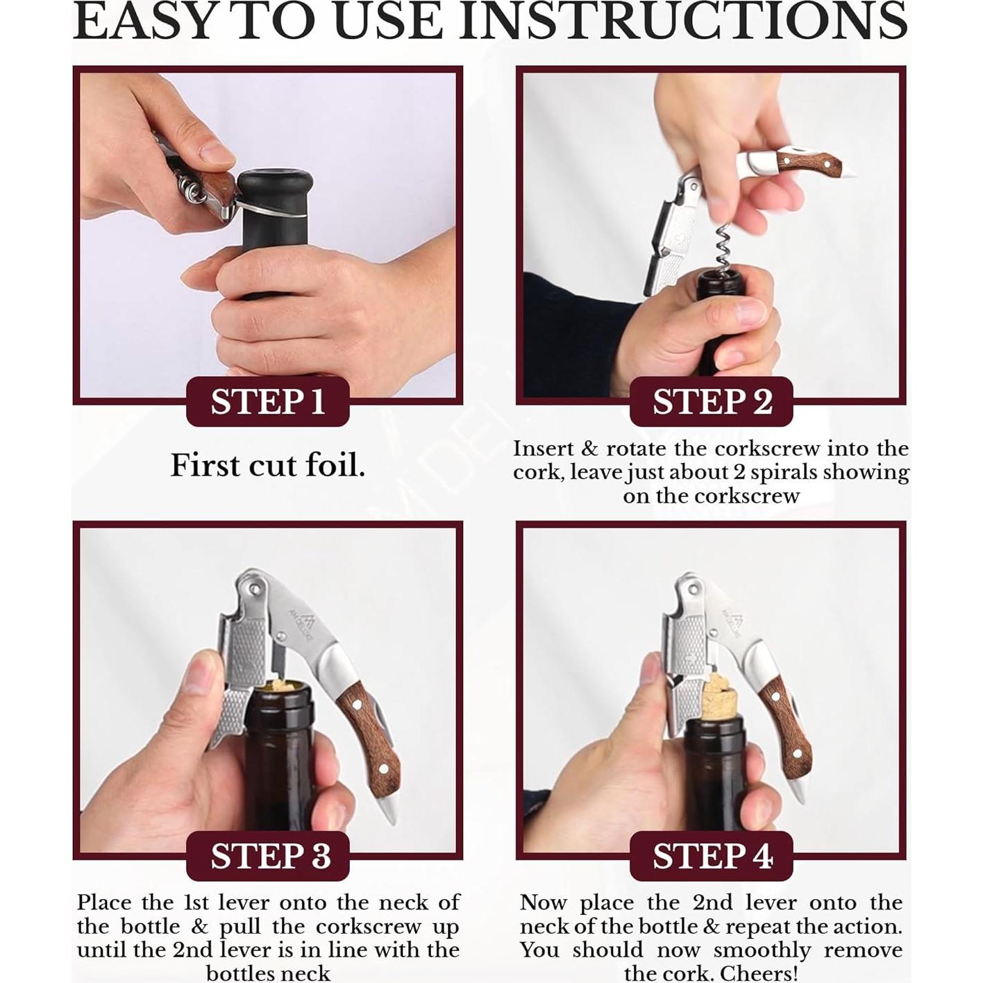 Sacacorchos AM DELUXE de Acero Inoxidable y Madera