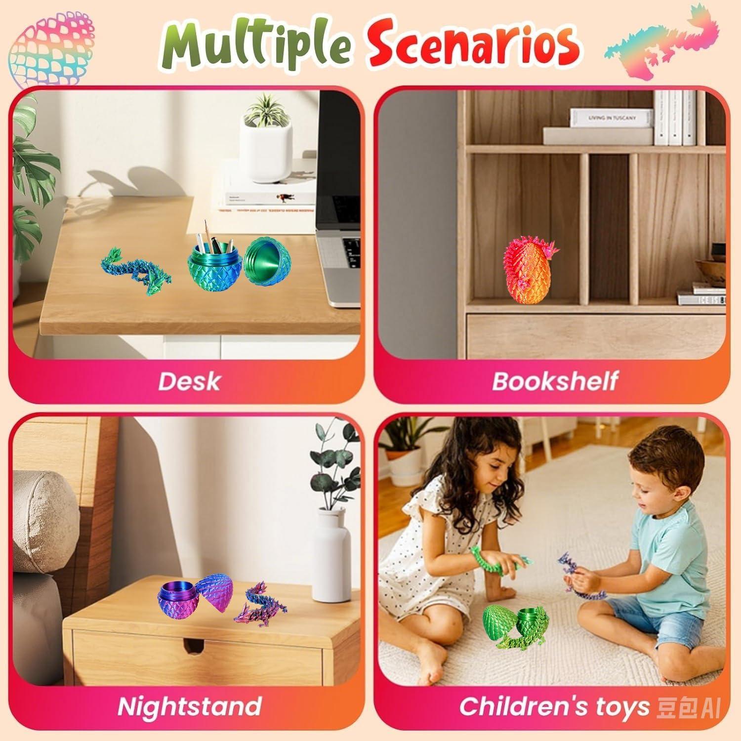 Huevos de Dragón 3D SHUWND - Set de 4 Mini Juguetes Articulados