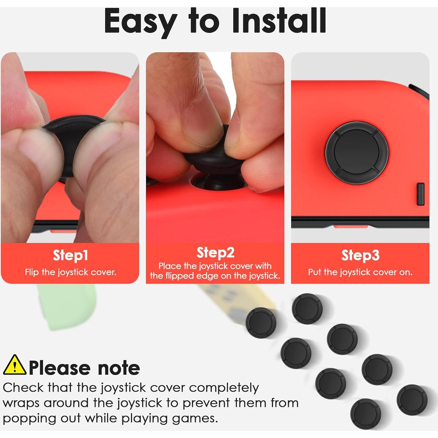 Replacement Joystick Covers for Nintendo Switch Thumb Grips, Geyrut 8PCS Soft Silicone Joycon Thumb Grip Caps Compatible with Nintendo Switch OLED & Switch Lite (Black)