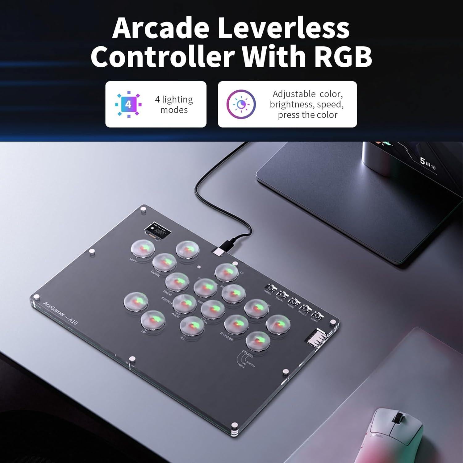 Controlador Arcade AceGamer T16 16 Teclas RGB Turbo PC/PS4/Switch