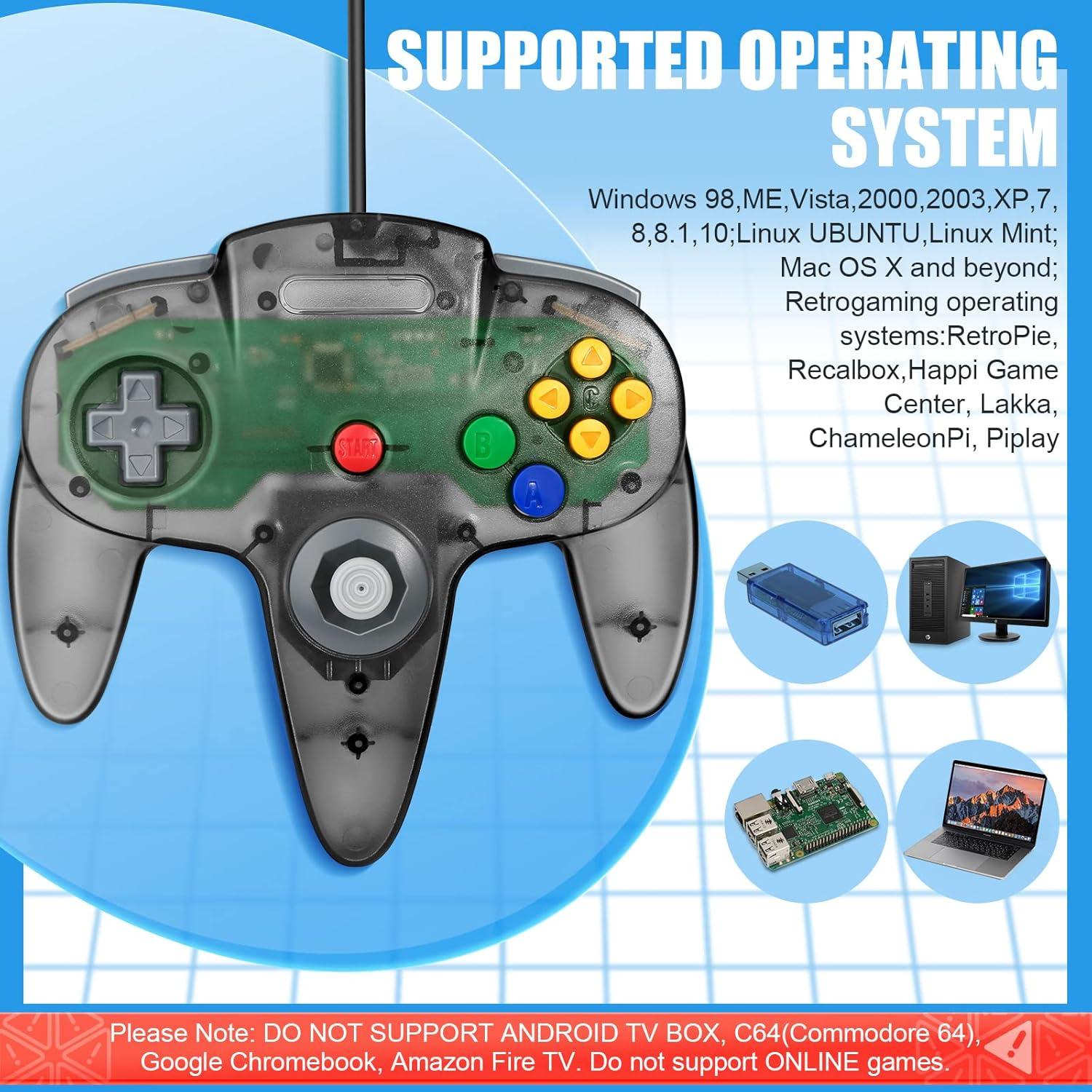 Paquete de 2 Controladores USB FISUPER N64 para PC y Raspberry Pi