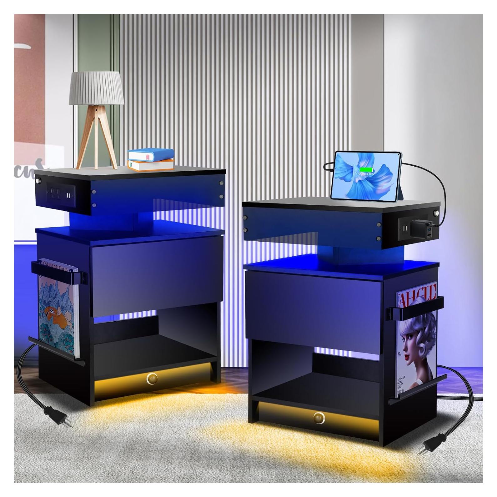 Juego de Mesitas de Noche Laineland 2 con Luz LED y Carga USB