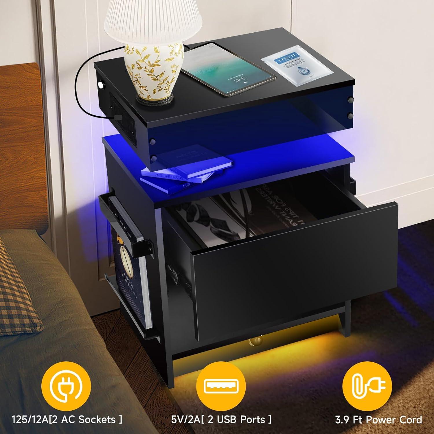 Juego de Mesitas de Noche Laineland 2 con Luz LED y Carga USB