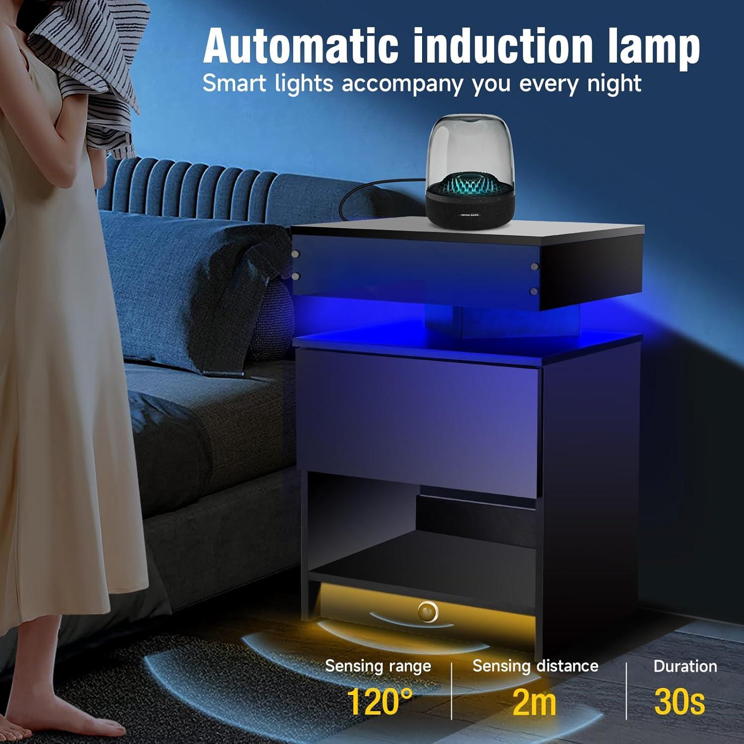 Juego de Mesitas de Noche Laineland 2 con Luz LED y Carga USB