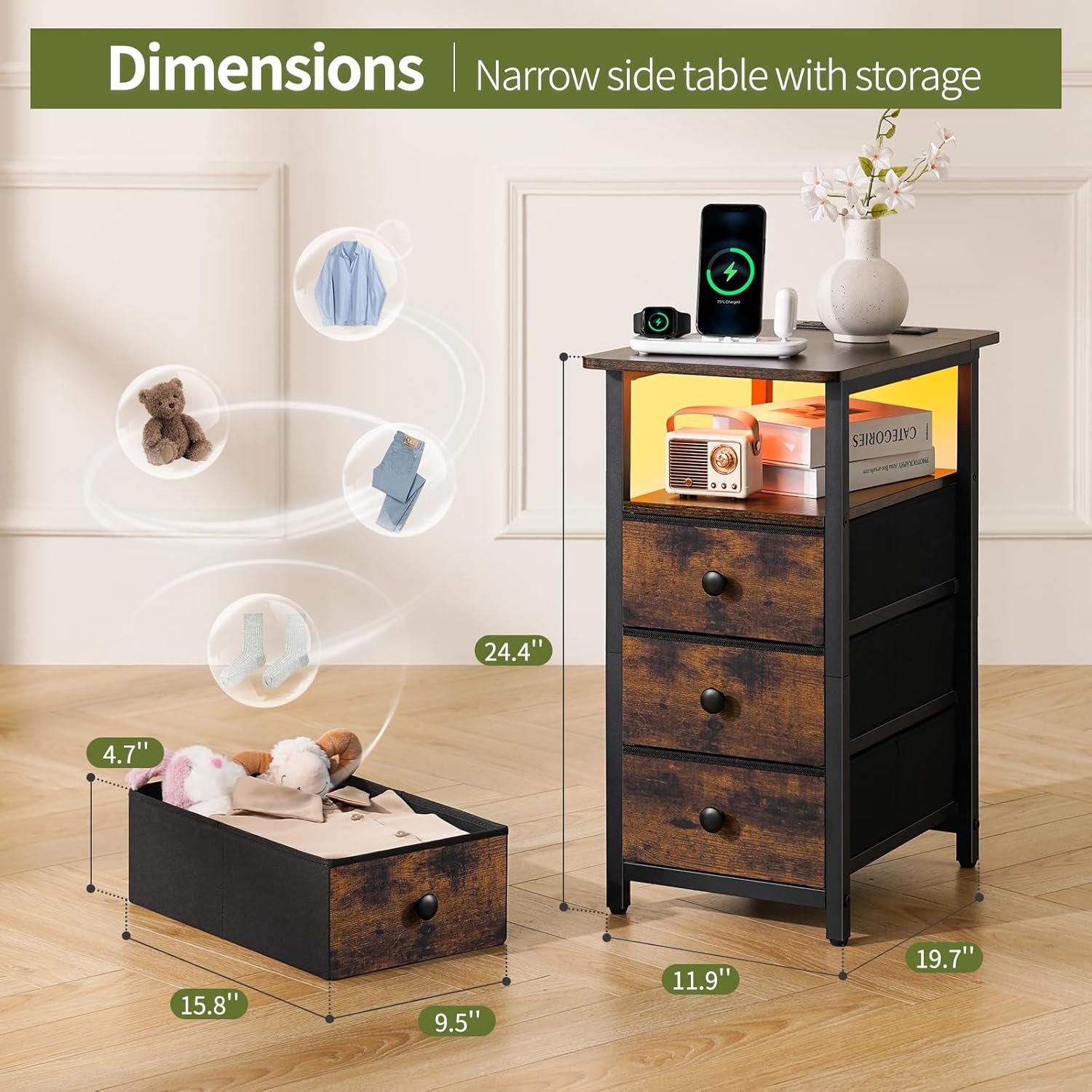 Mesa Lateral Yoobure con Carga USB y 3 Cajones