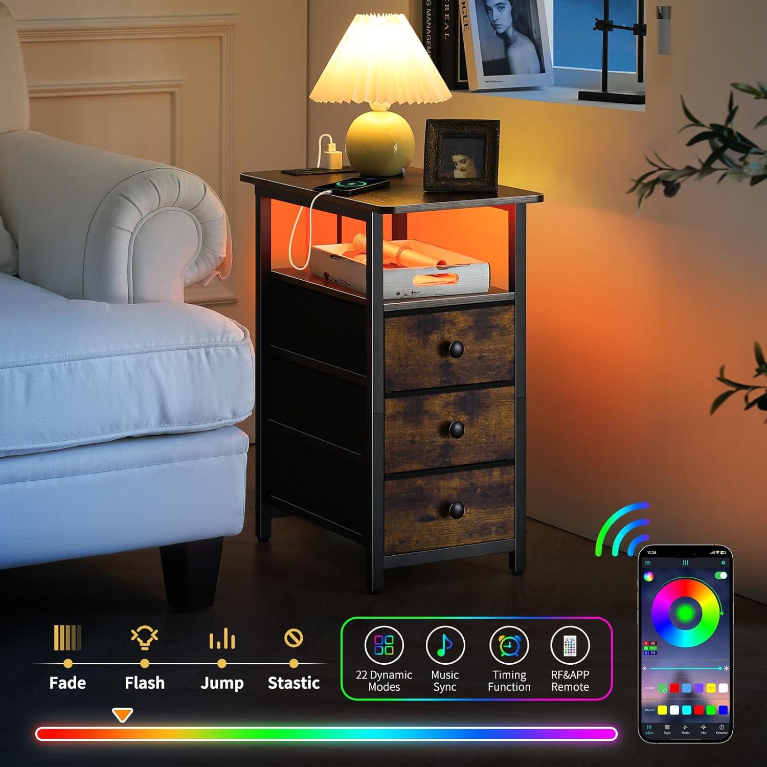 Mesa Lateral Yoobure con Carga USB y 3 Cajones