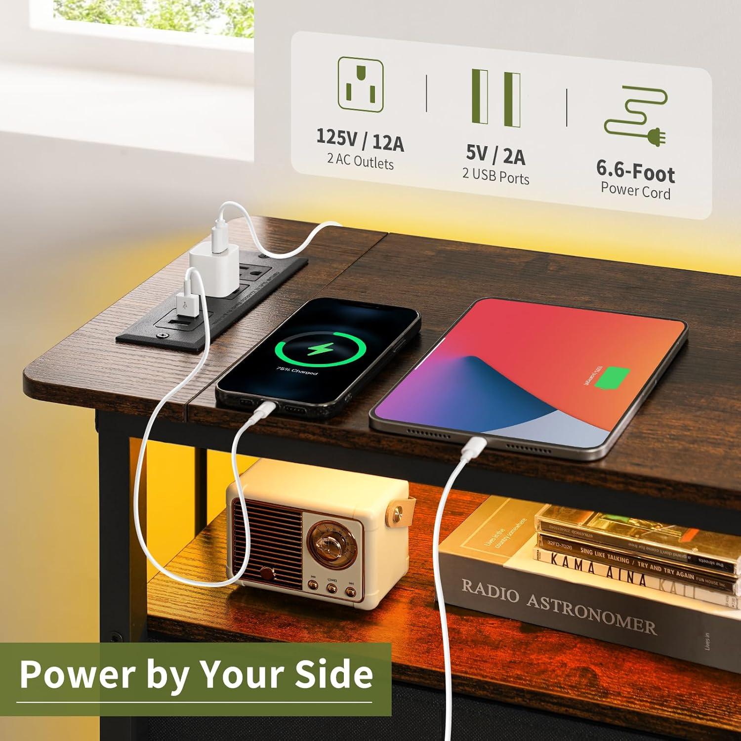 Mesa Lateral Yoobure con Carga USB y 3 Cajones