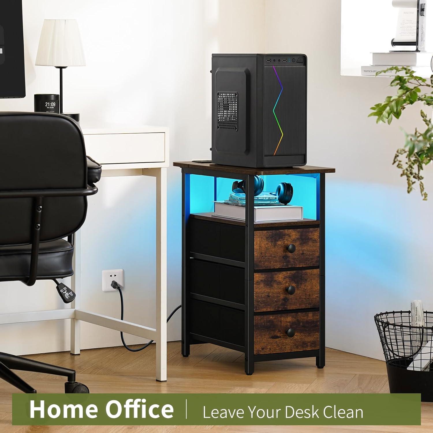 Mesa Lateral Yoobure con Carga USB y 3 Cajones