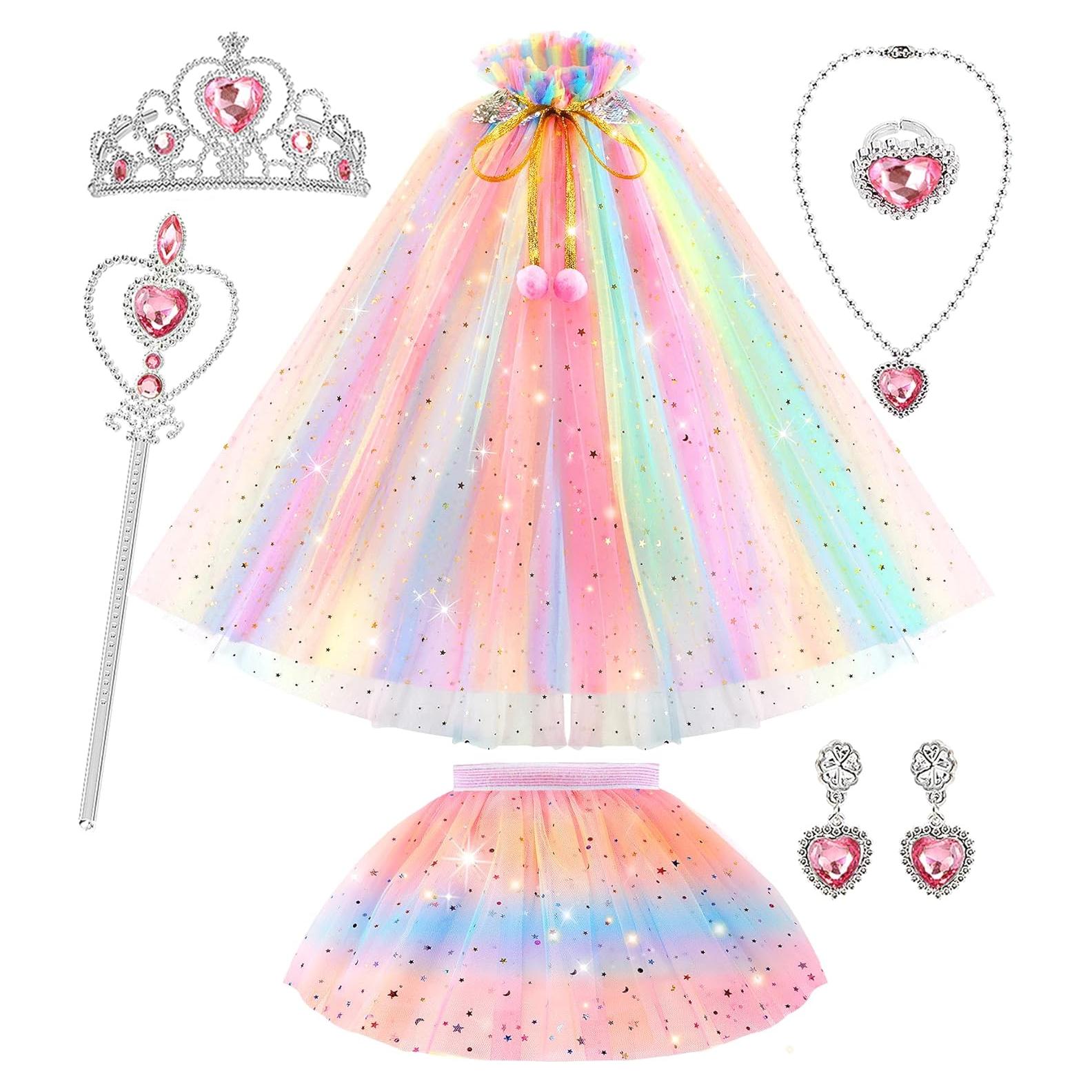Vestido de Princesa para Niñas 4-6 Años con Capa y Accesorios