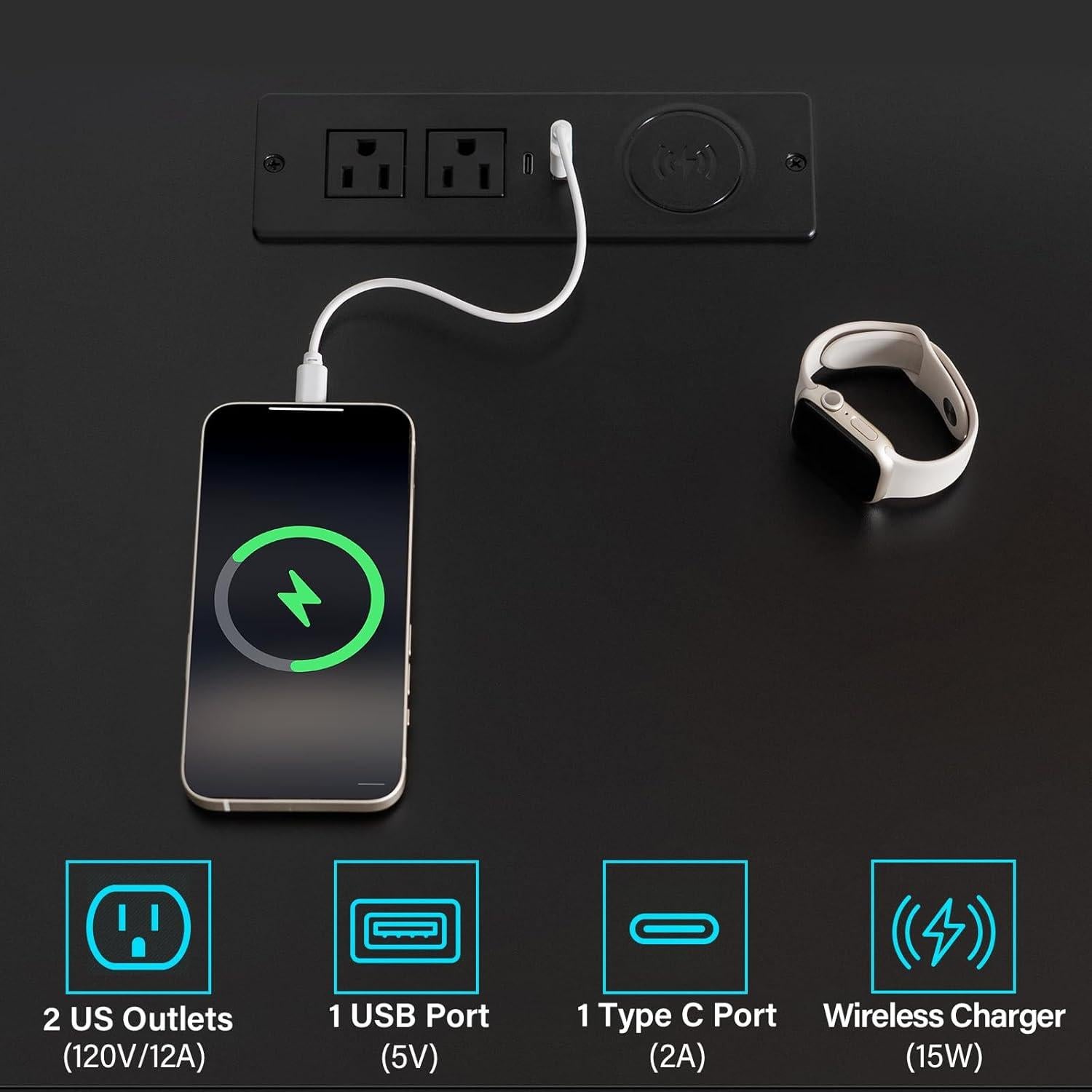 Mesita de Noche HOMMPA con Carga Inalámbrica y LED