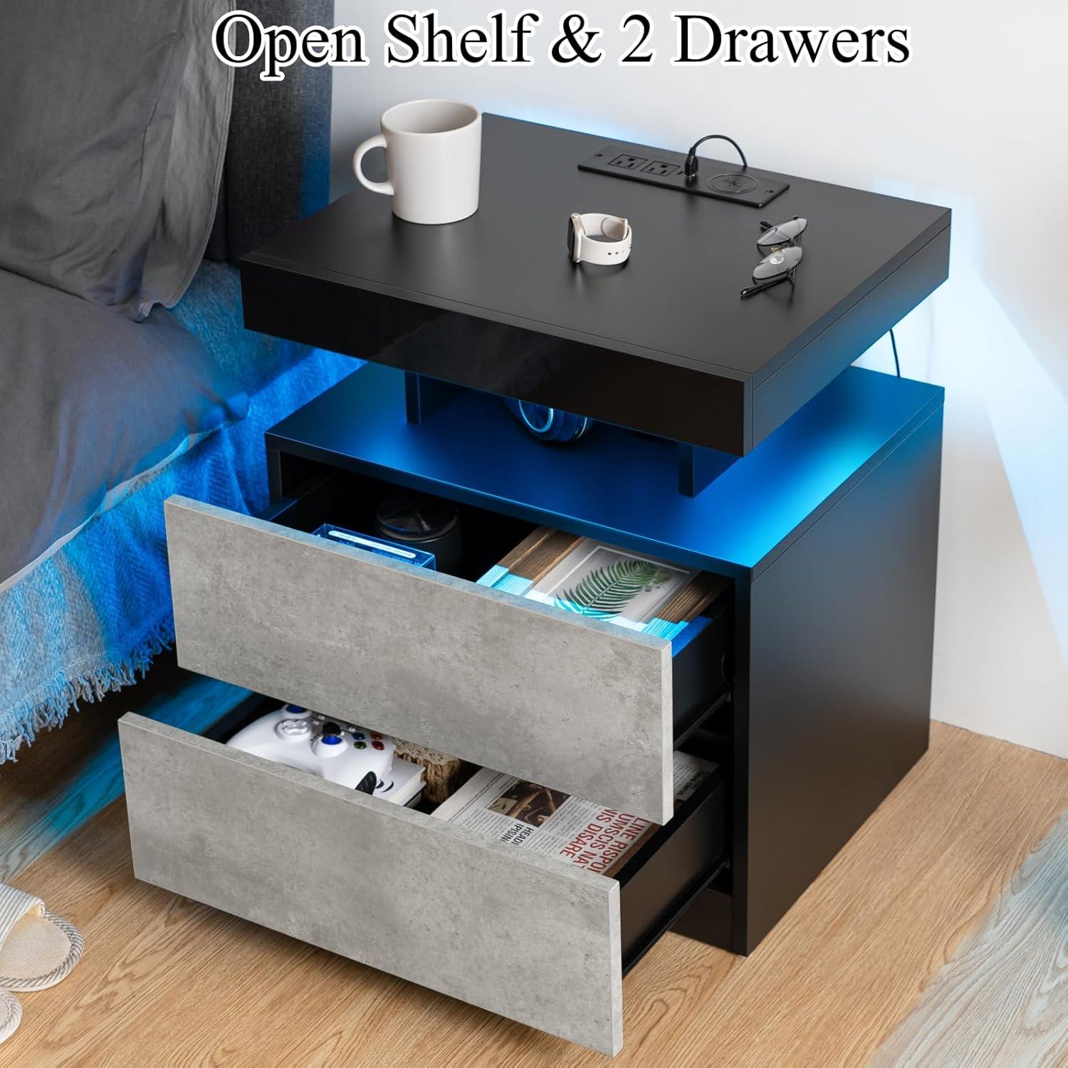 Mesita de Noche HOMMPA con Carga Inalámbrica y LED