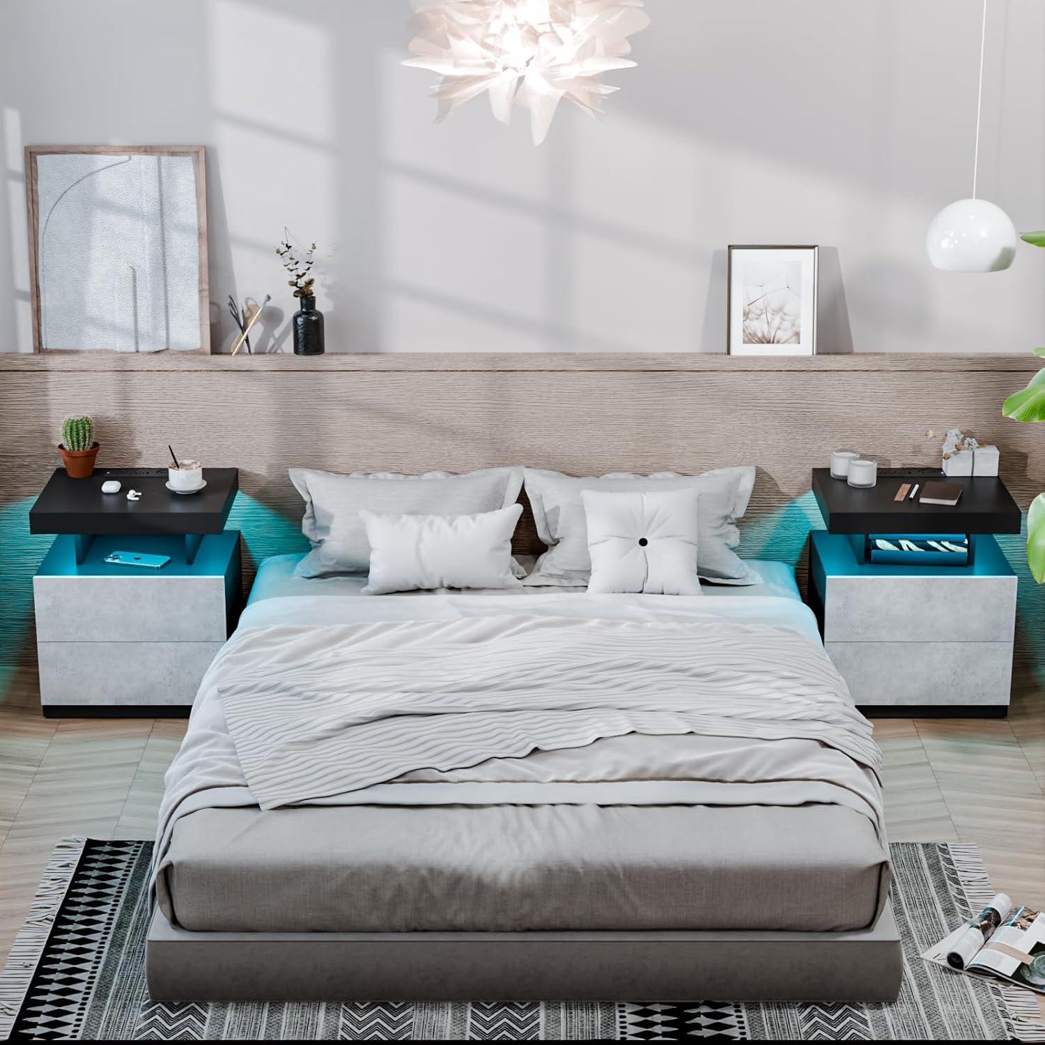 Mesita de Noche HOMMPA con Carga Inalámbrica y LED