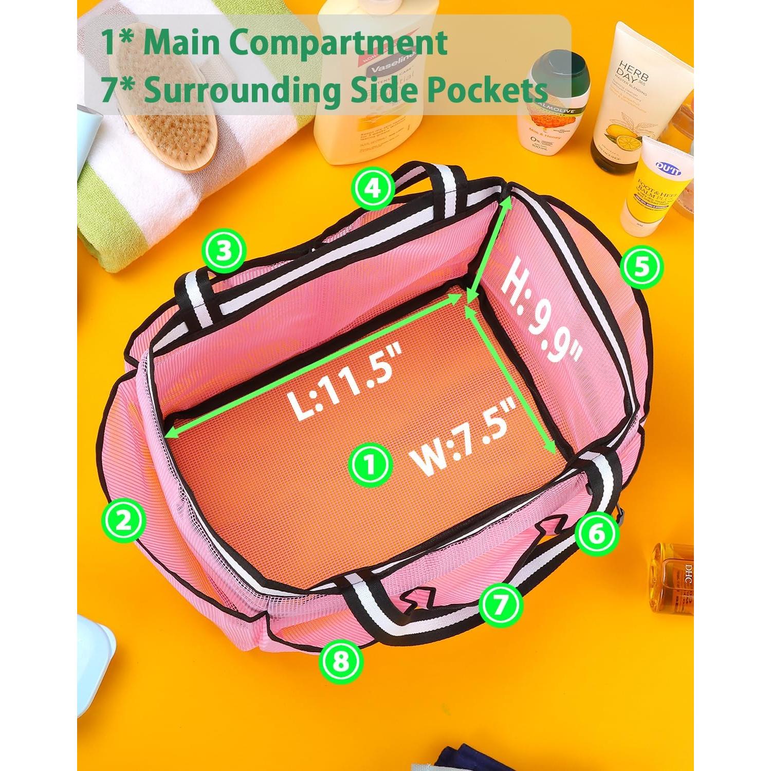 Caddy de Ducha Ocim XL Portátil Malla Rosa 7 Bolsillos