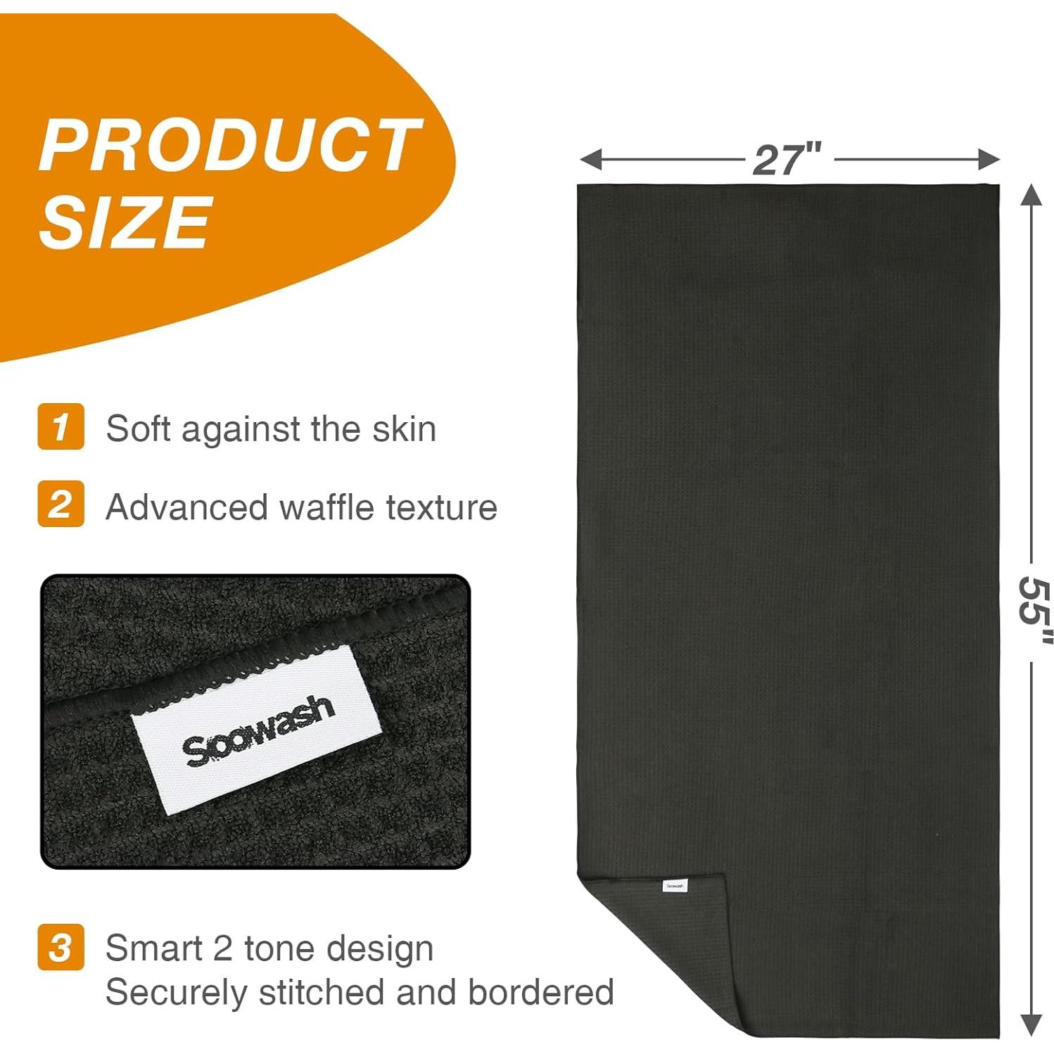 Toalla de Camping SOOWASH 3 Pzas Microfibra Negra 68x140cm