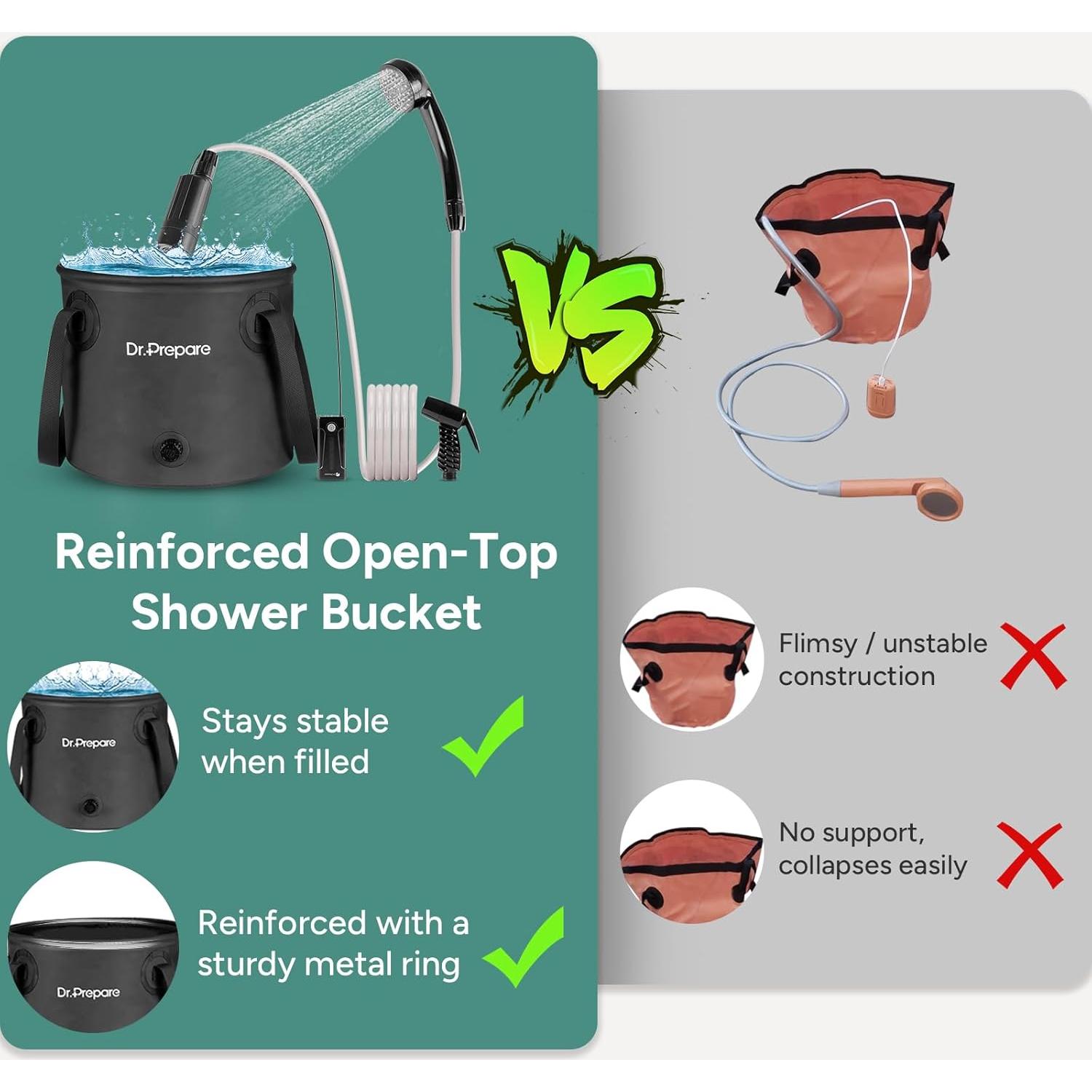 Ducha Portátil DR.PREPARE 17L con Bomba y Batería USB