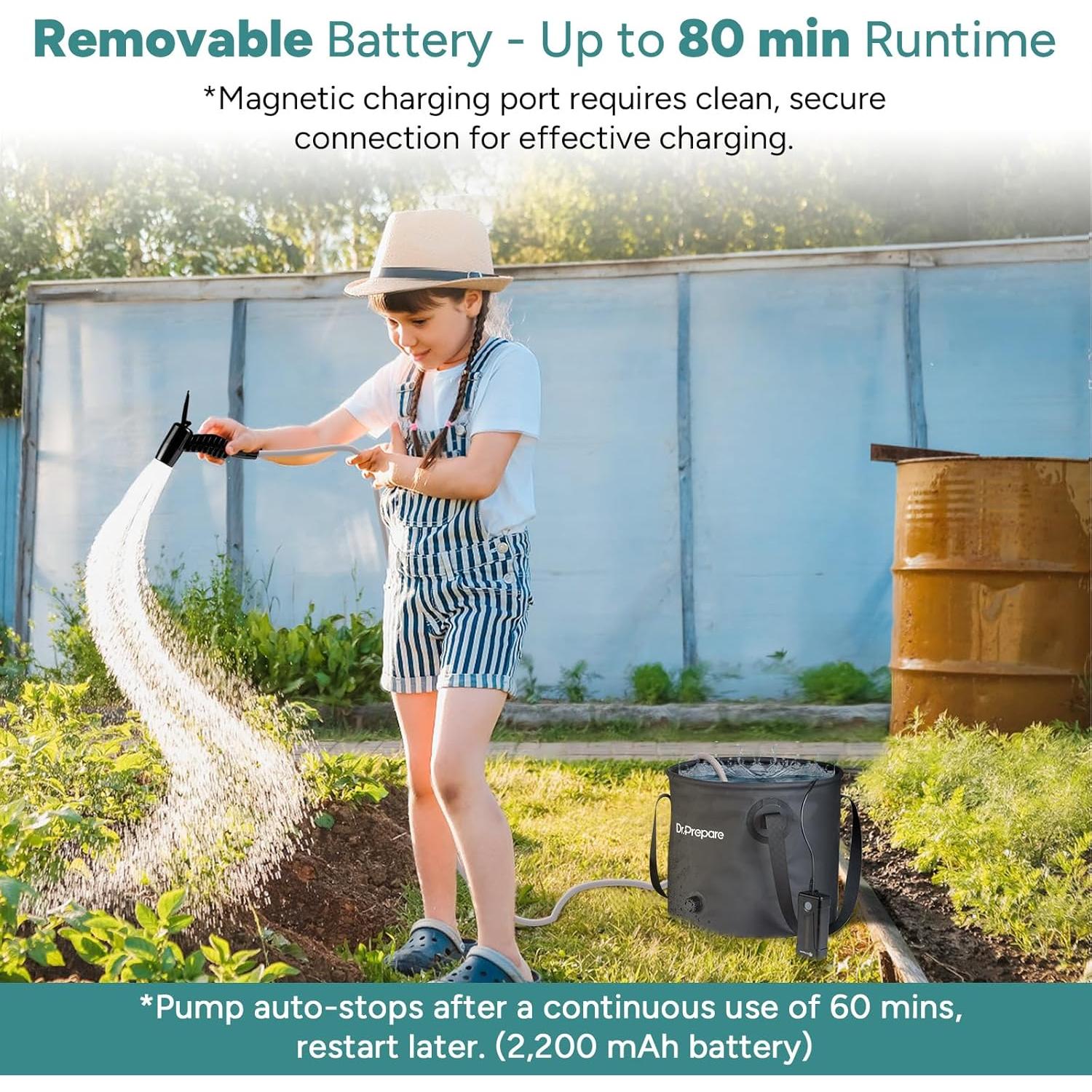 Ducha Portátil DR.PREPARE 17L con Bomba y Batería USB