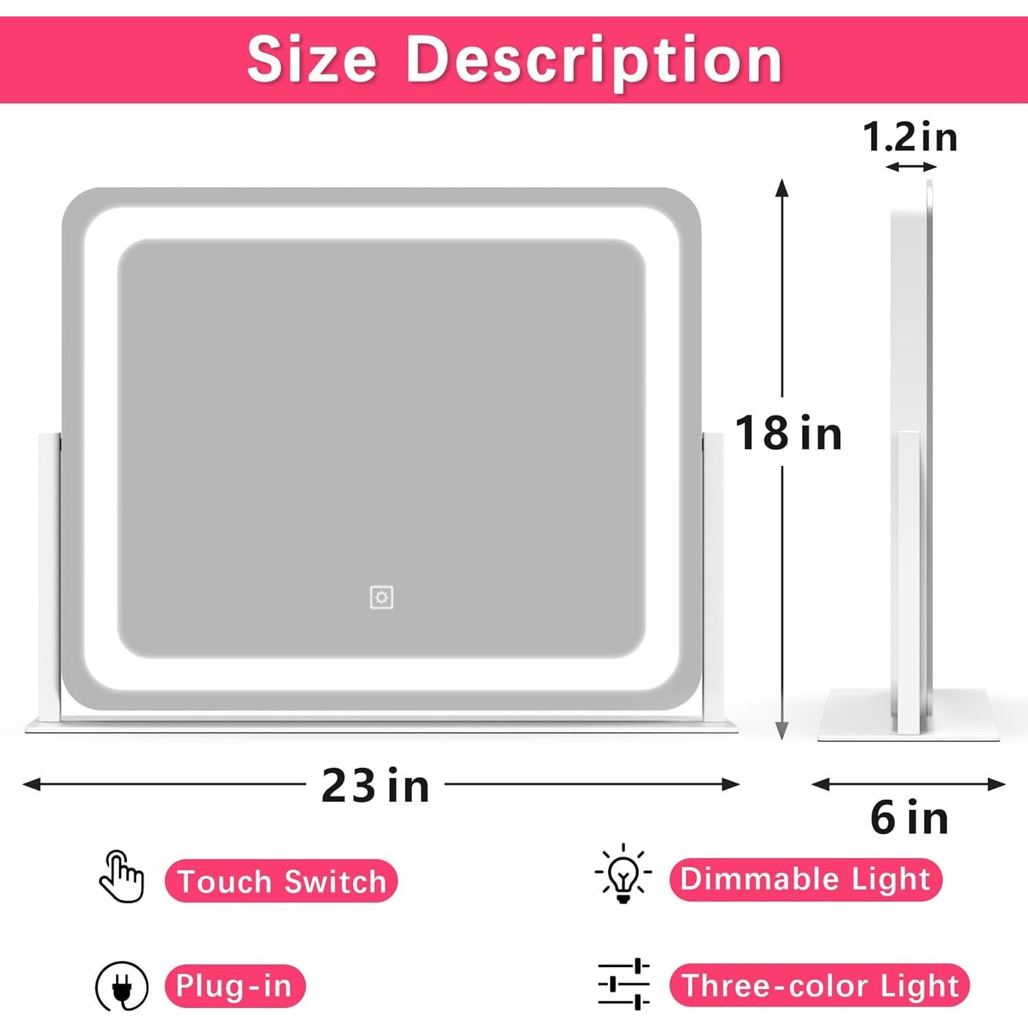 Espejo de tocador iluminado ROLOVE 55,88x48,26 cm LED 3 modos