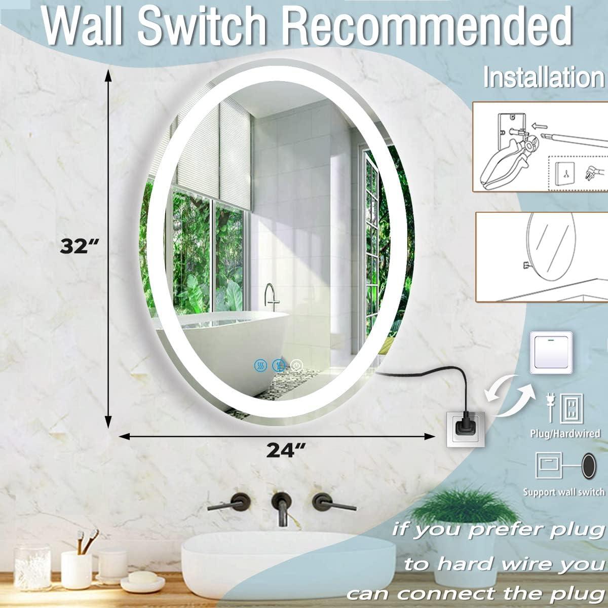 Espejo Ovalado Iluminado DIDIDADA 81 x 61 cm 3 Luces Ajustables