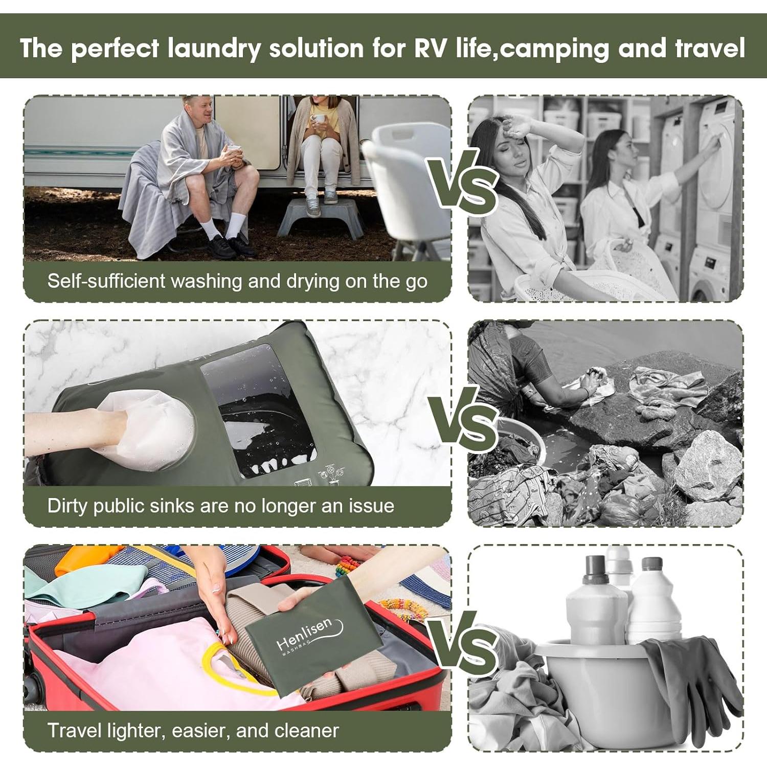 Lavadora Portátil Henlisen wb01 13.25L Verde Militar