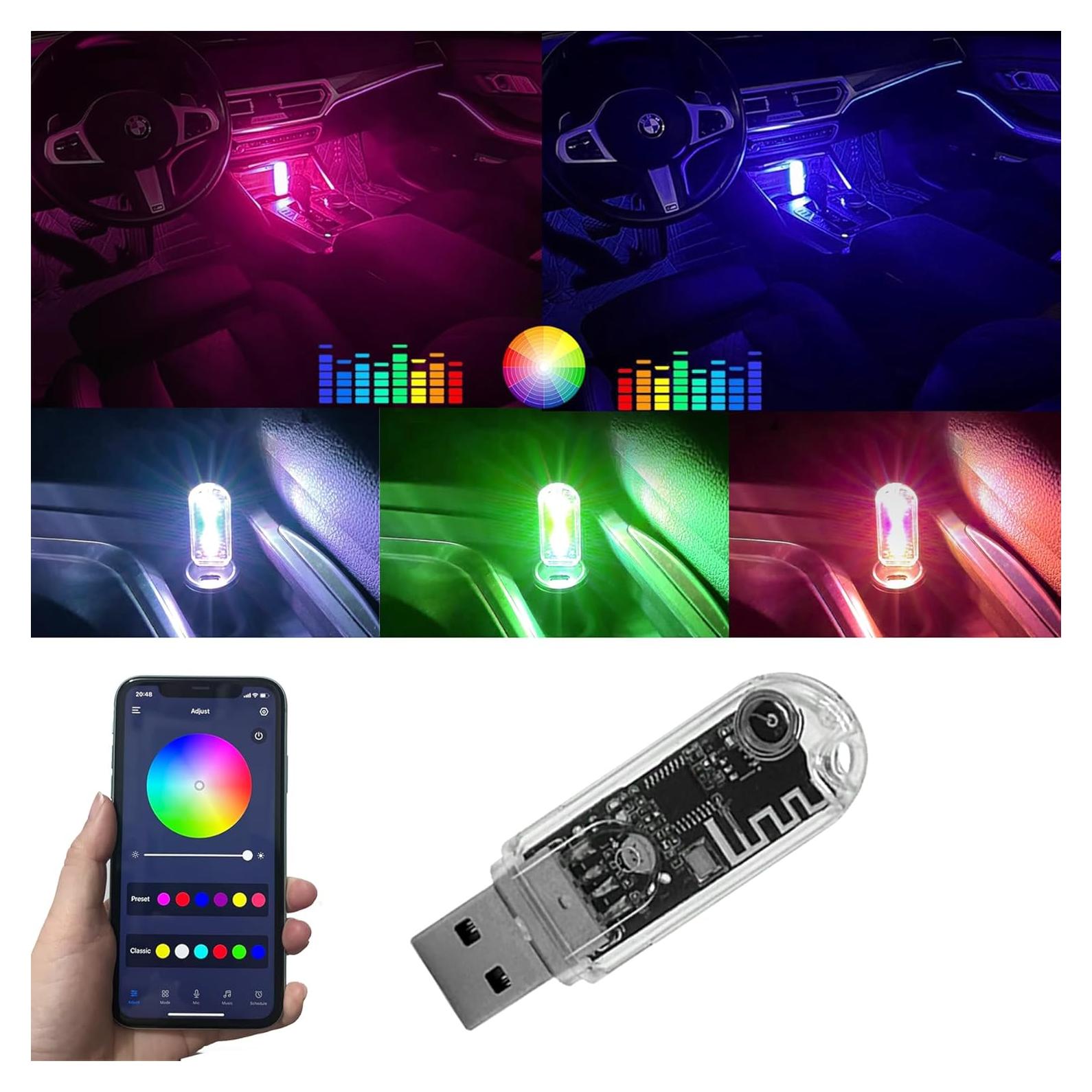 Lámpara LED RGB USB FZSSHYG para Interior de Coche, Control APP