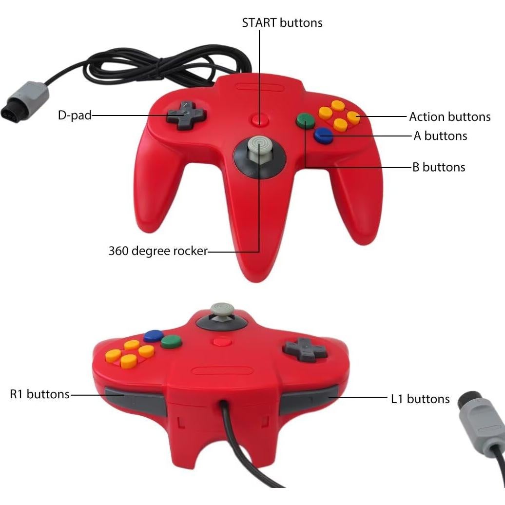 Juego de 2 Controladores Clásicos con Cable N64 - Azul y Rojo