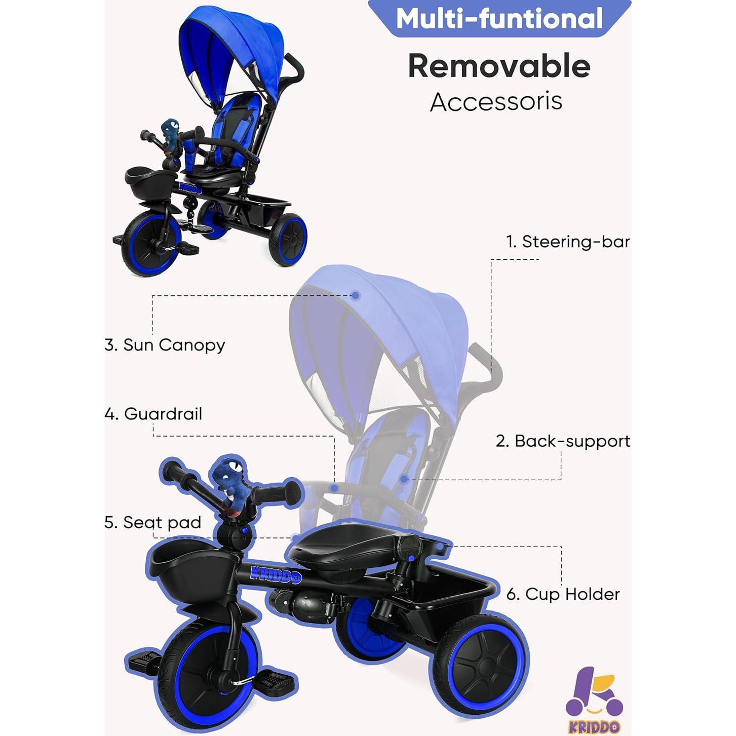 Triciclo KRIDDO 7 en 1 para Niños 18 Meses a 5 Años