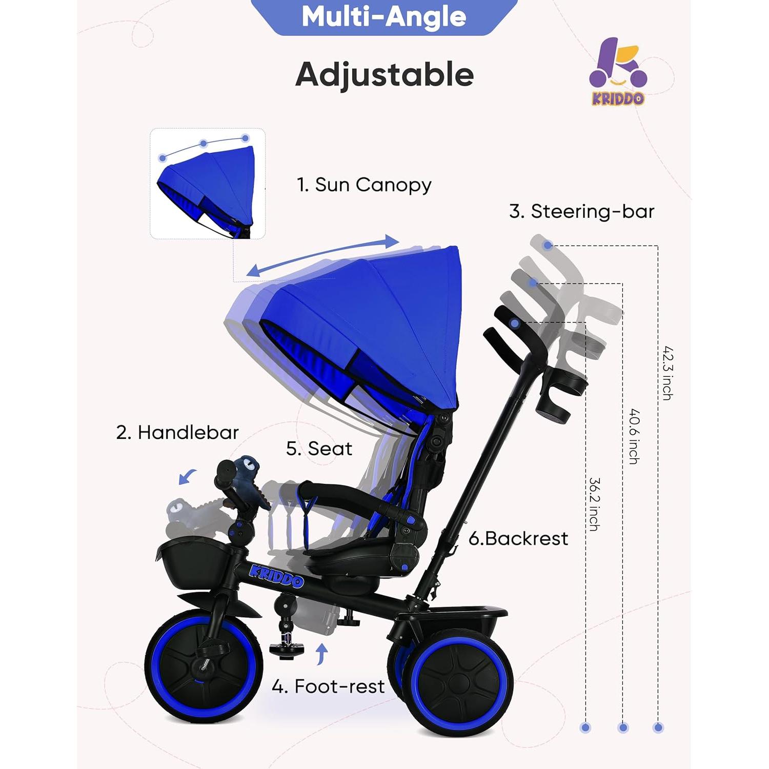 Triciclo KRIDDO 7 en 1 para Niños 18 Meses a 5 Años