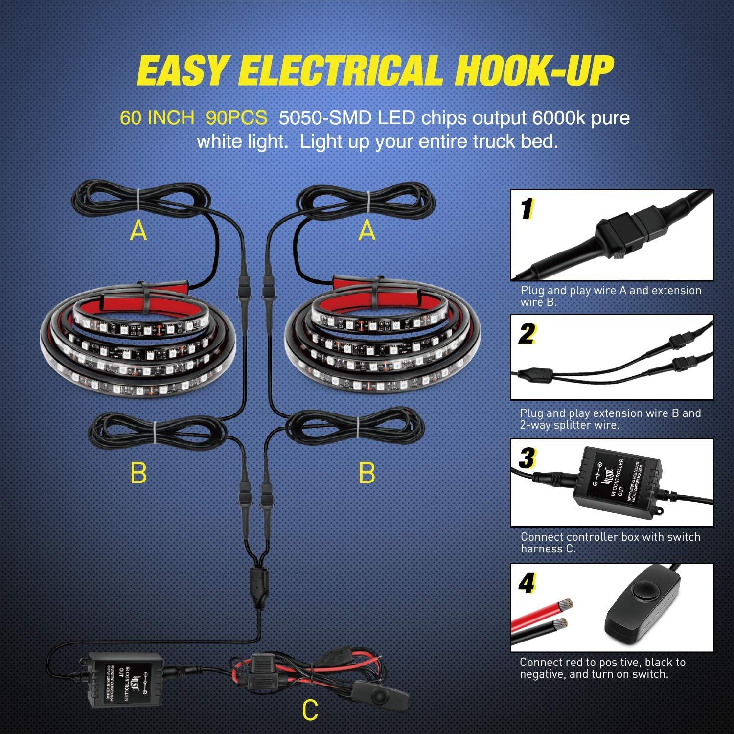 Kit de Tira de Luz LED RGB Nilight TL-31 para Cama de Camión 2 Pcs