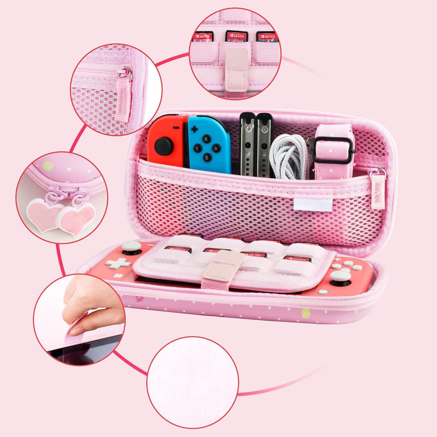 Funda Rosa Conejo GLDRAM para Nintendo Switch Lite con Accesorios
