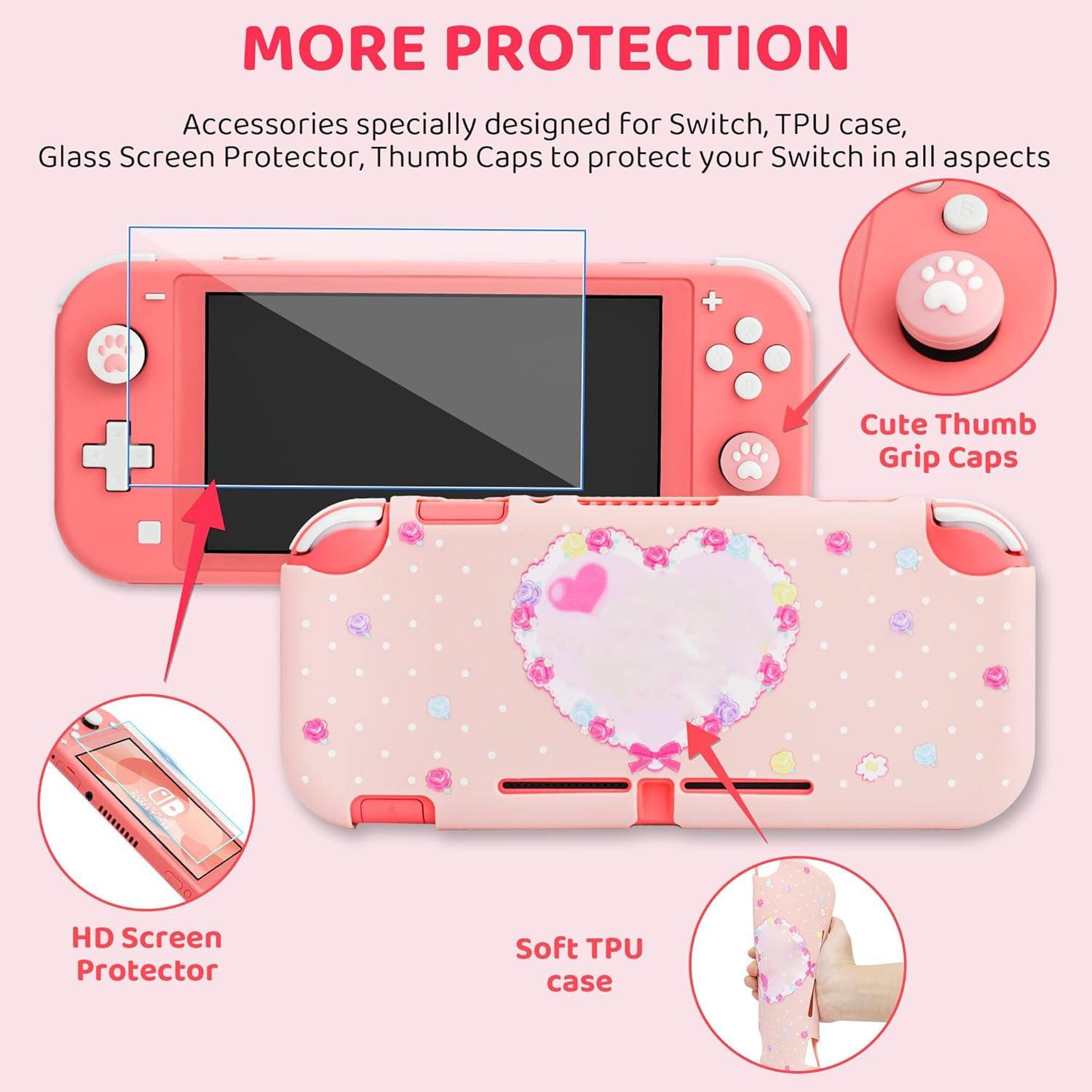 Funda Rosa Conejo GLDRAM para Nintendo Switch Lite con Accesorios