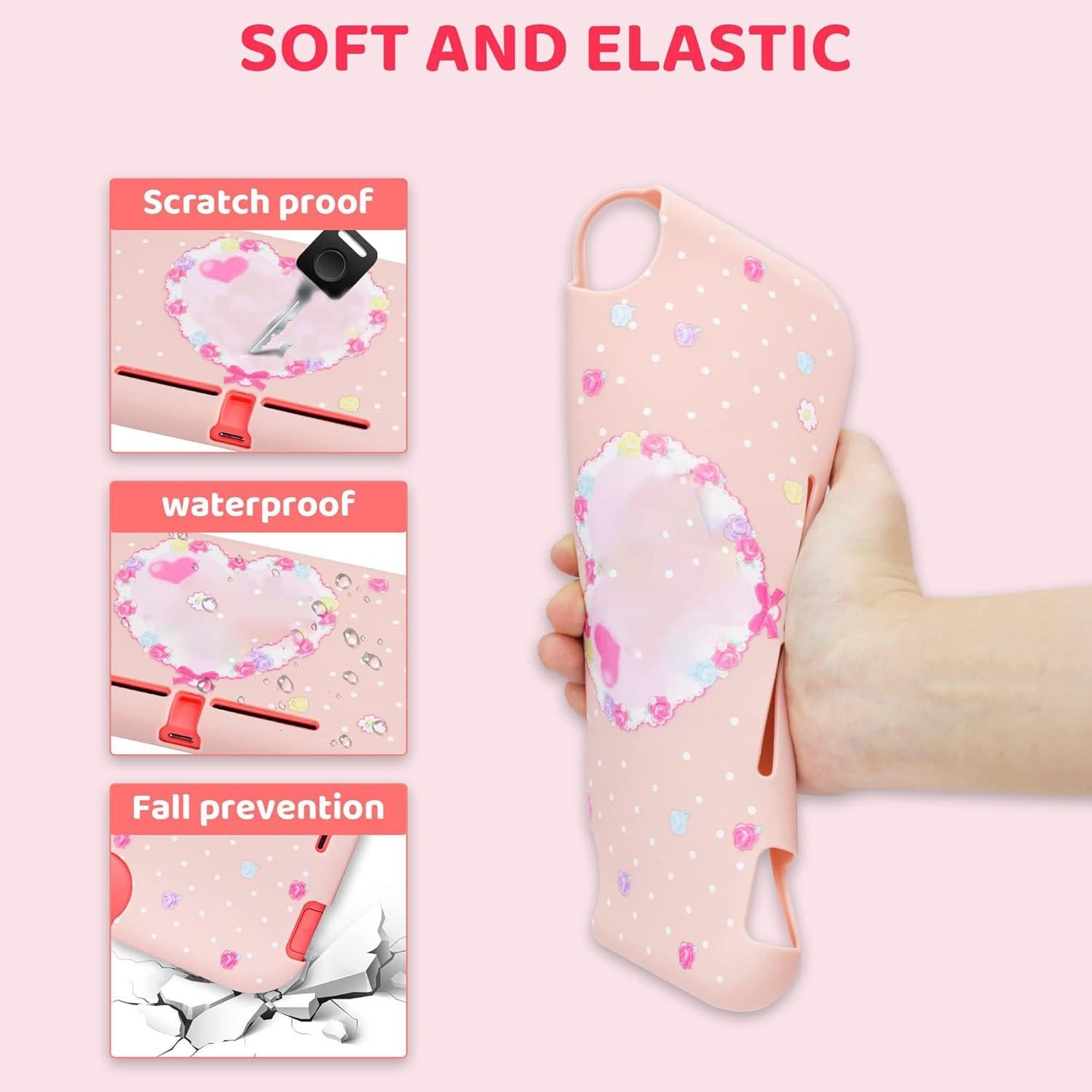 Funda Rosa Conejo GLDRAM para Nintendo Switch Lite con Accesorios