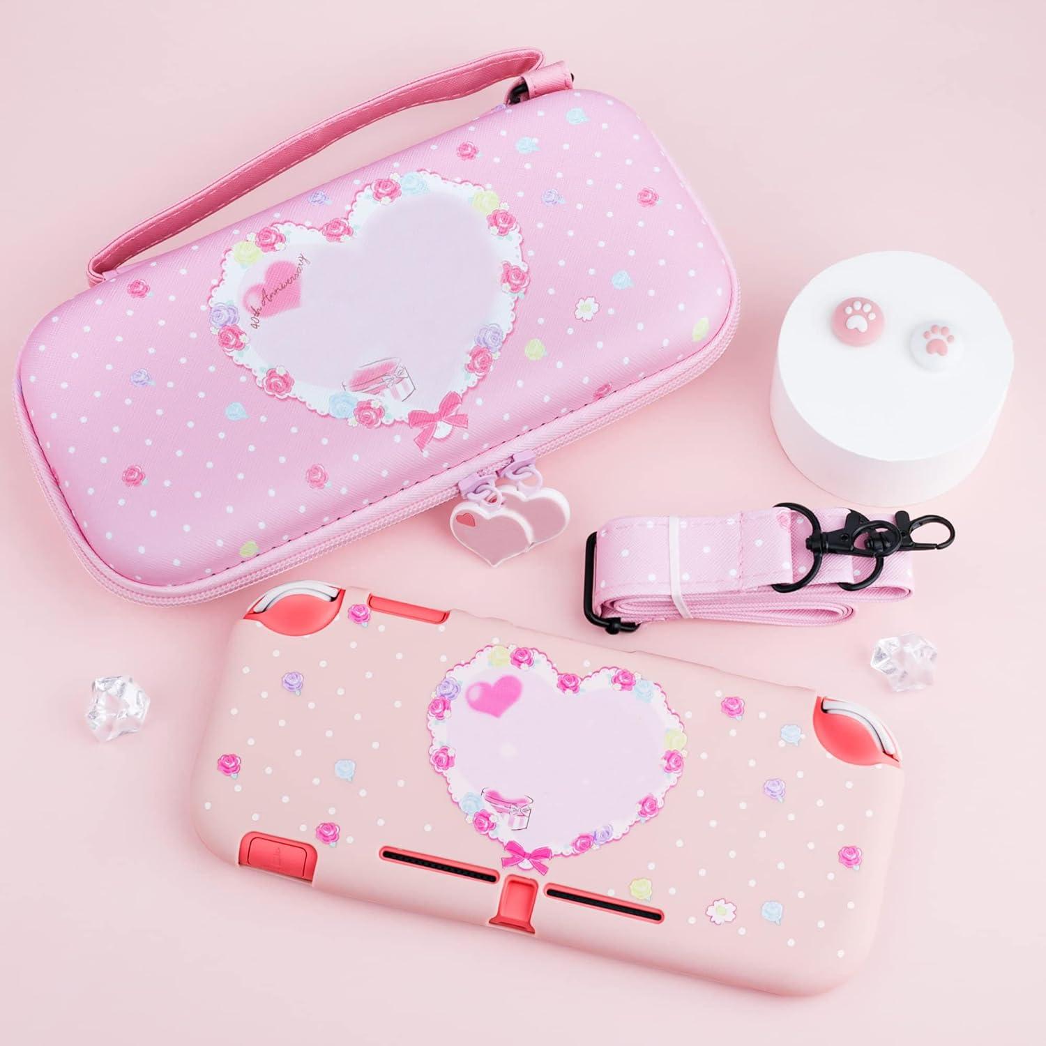 Funda Rosa Conejo GLDRAM para Nintendo Switch Lite con Accesorios