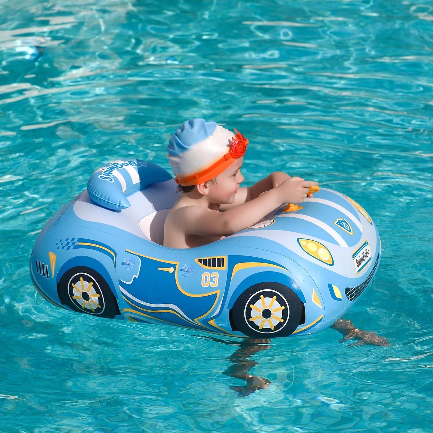 Flotador Inflable para Bebés Swimbobo K2003P Coche Azul con Dosel