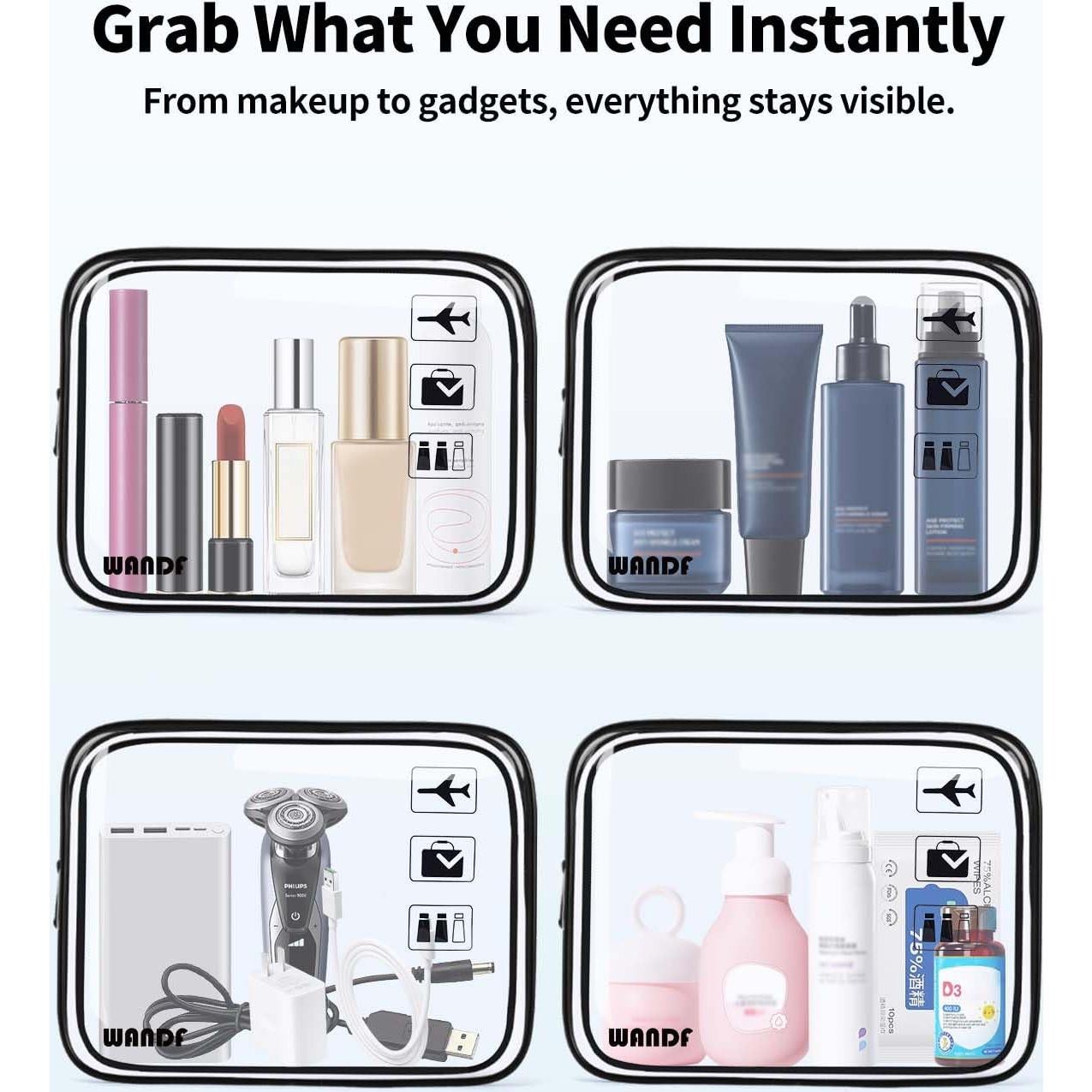 Bolsa de Aseo Transparente WANDF Aprobada por TSA - 2 Pcs