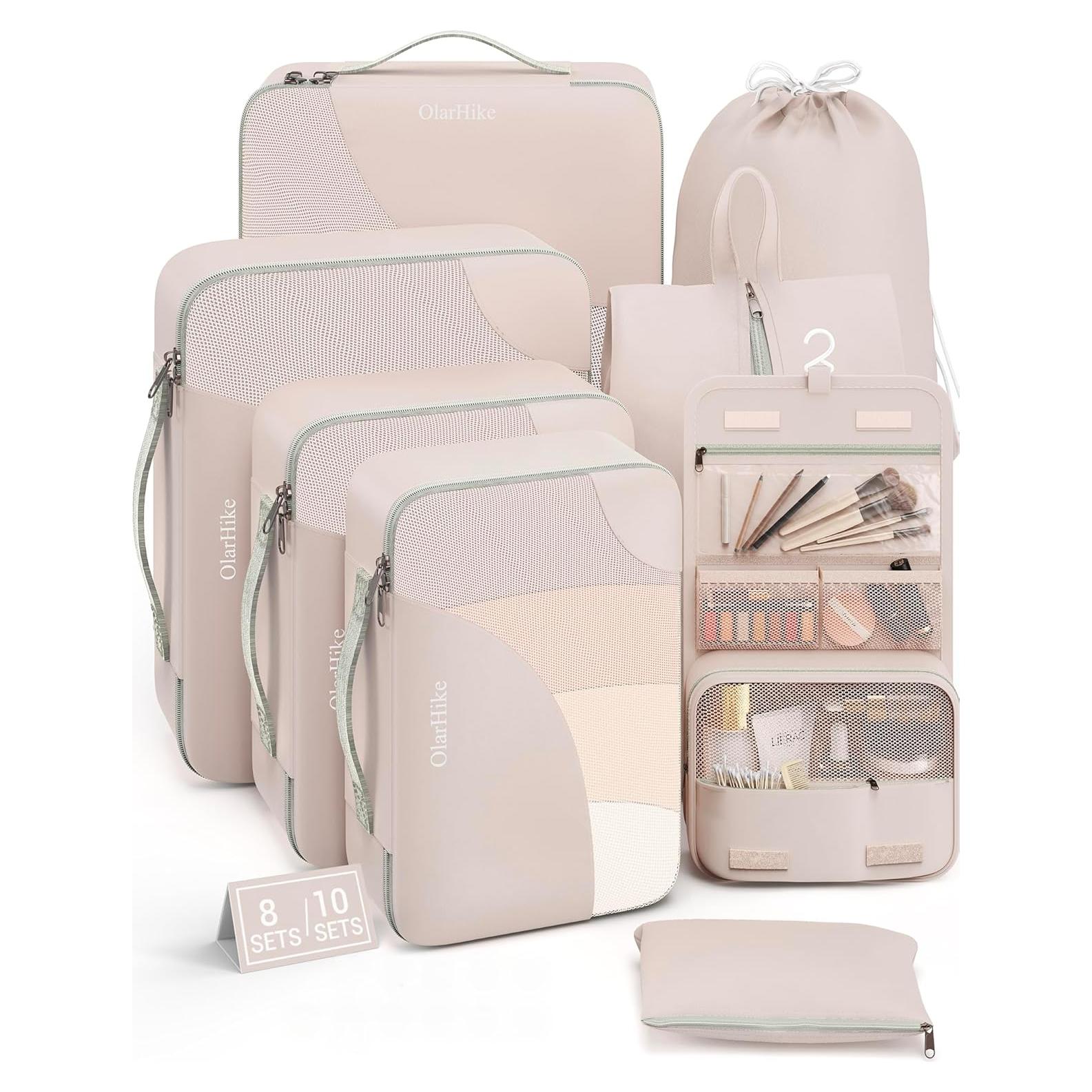 Set de 8 Cubos de Empaque OlarHike Crema para Viaje