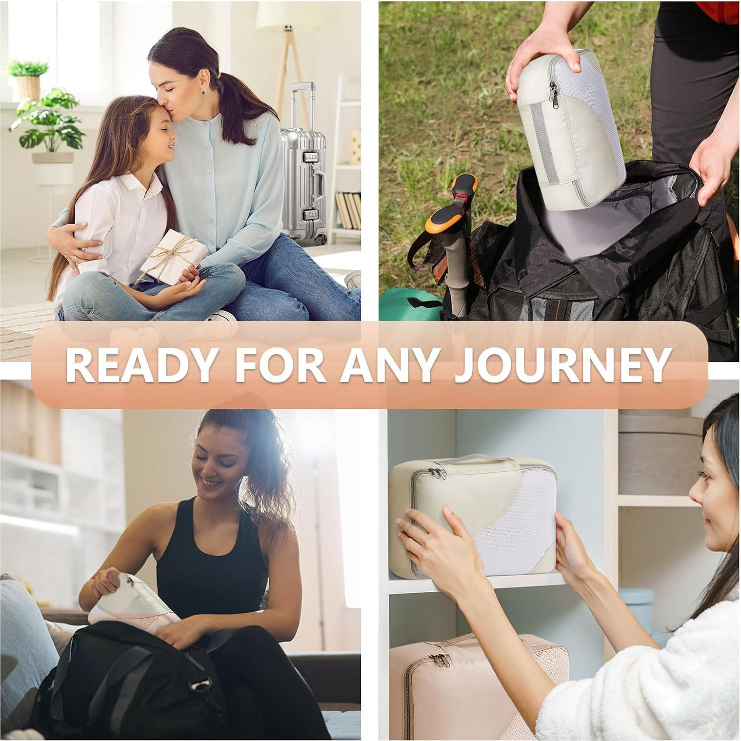 Set de 8 Cubos de Empaque OlarHike Crema para Viaje