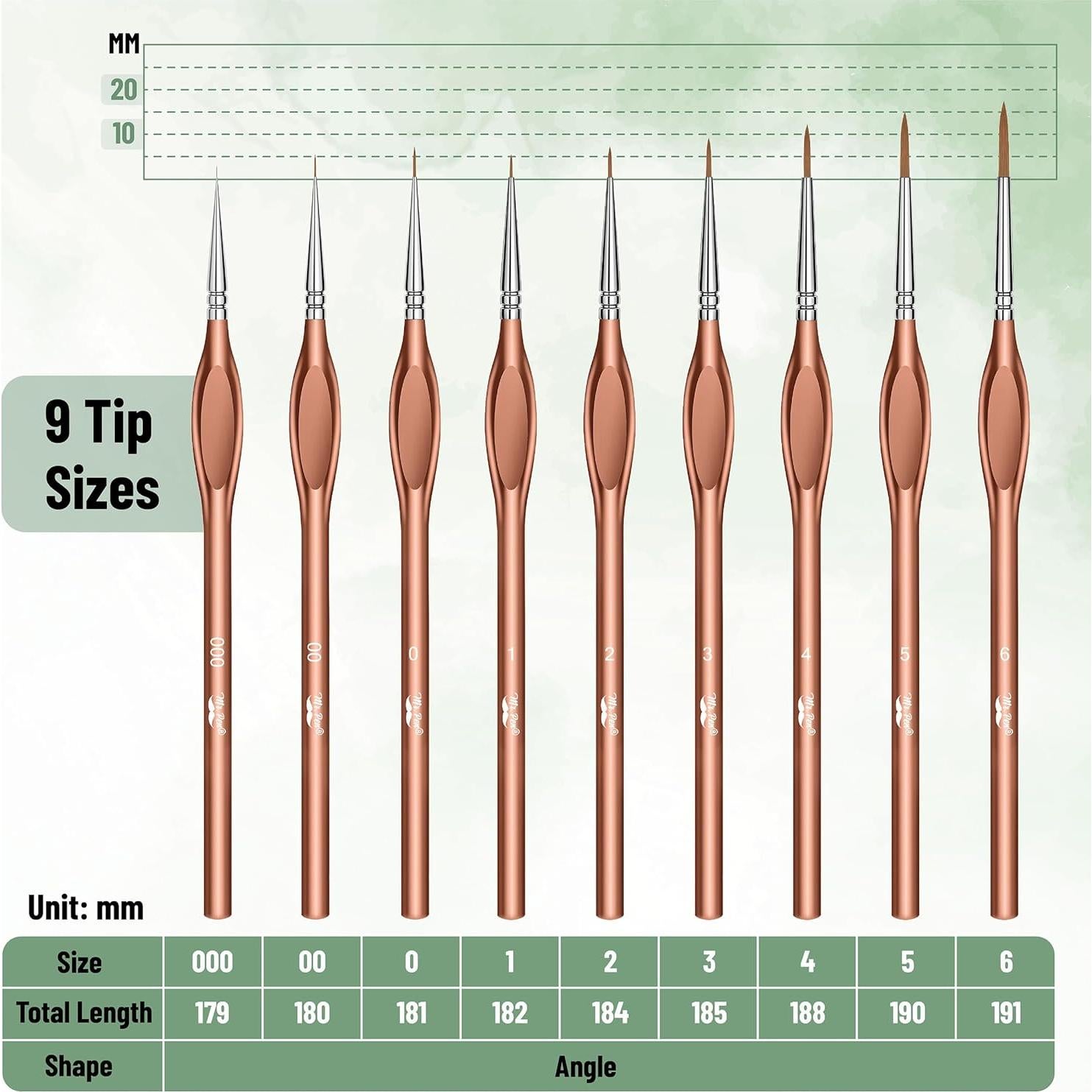 Juego de Pinceles de Detalle Mr. Pen 9 Piezas Oro Rosa