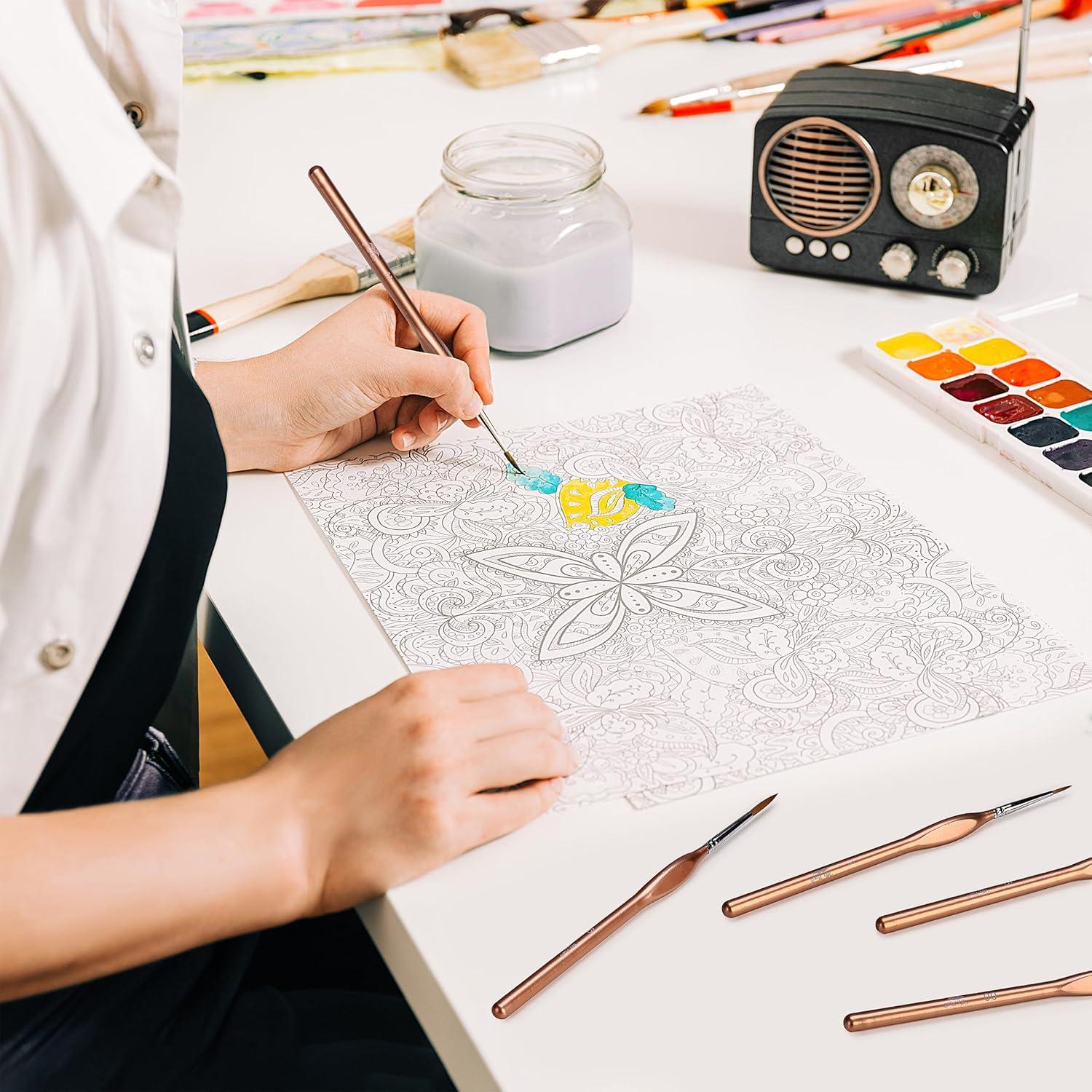 Juego de Pinceles de Detalle Mr. Pen 9 Piezas Oro Rosa