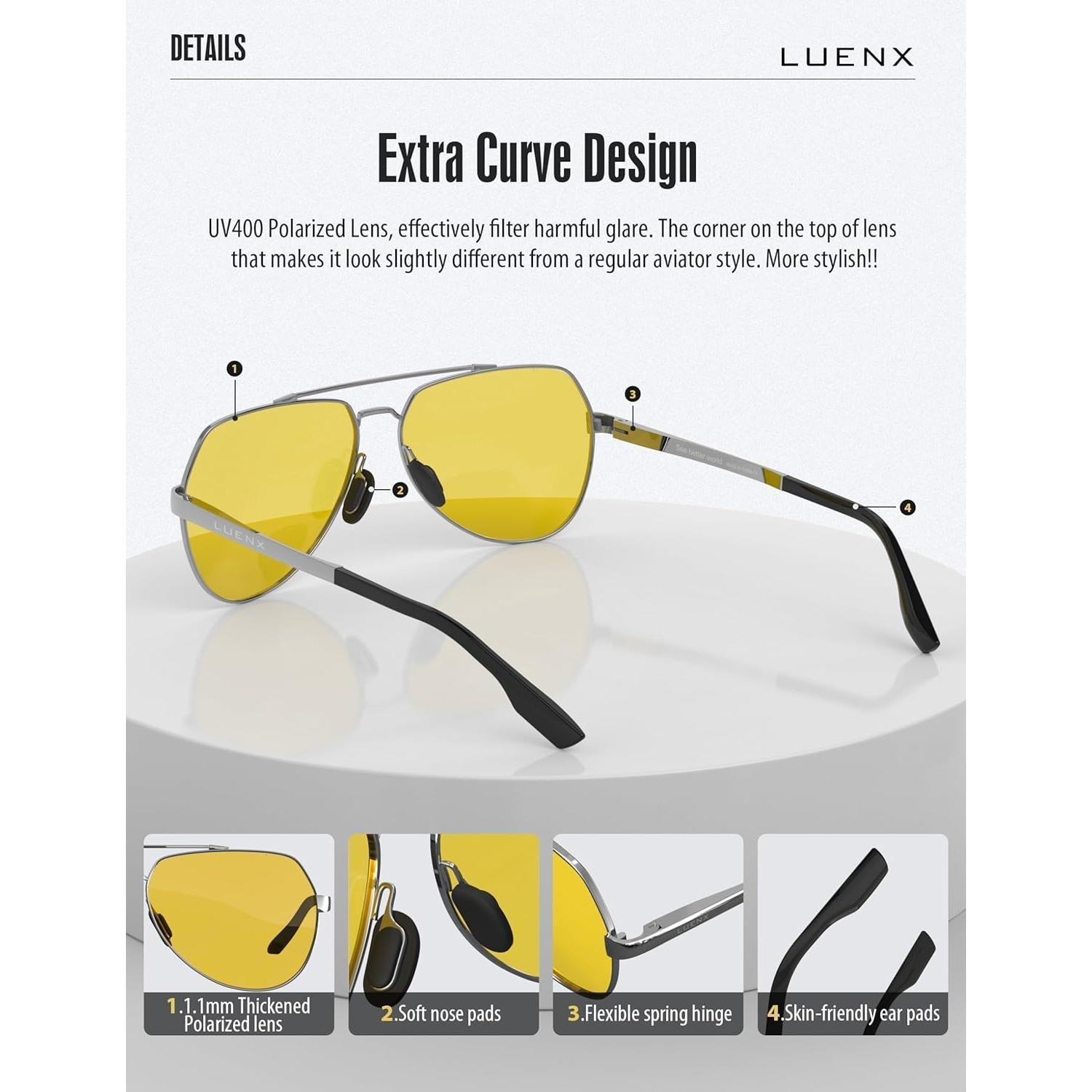 Gafas de sol LUENX Aviador Polarizadas UV400 Amarillo