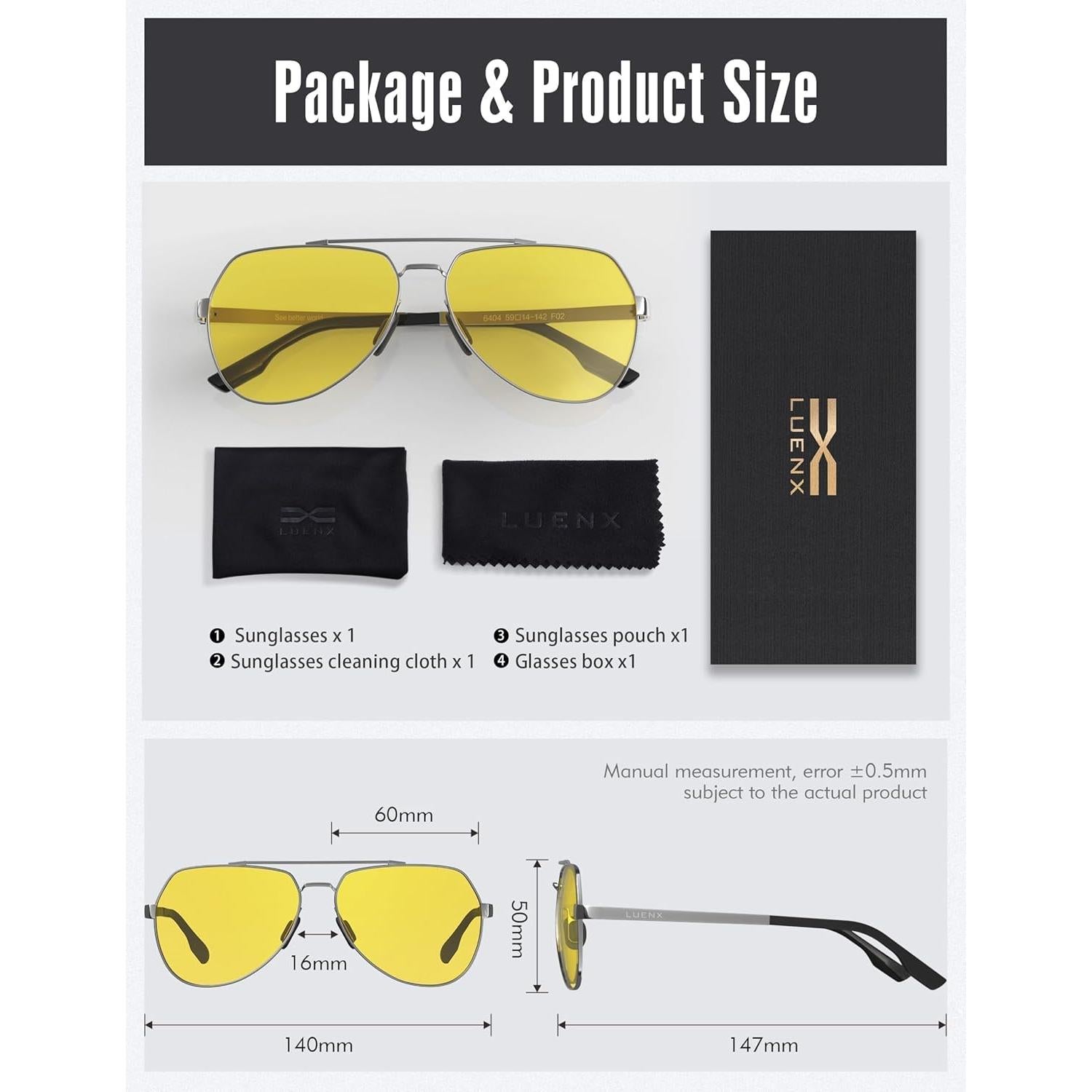 Gafas de sol LUENX Aviador Polarizadas UV400 Amarillo