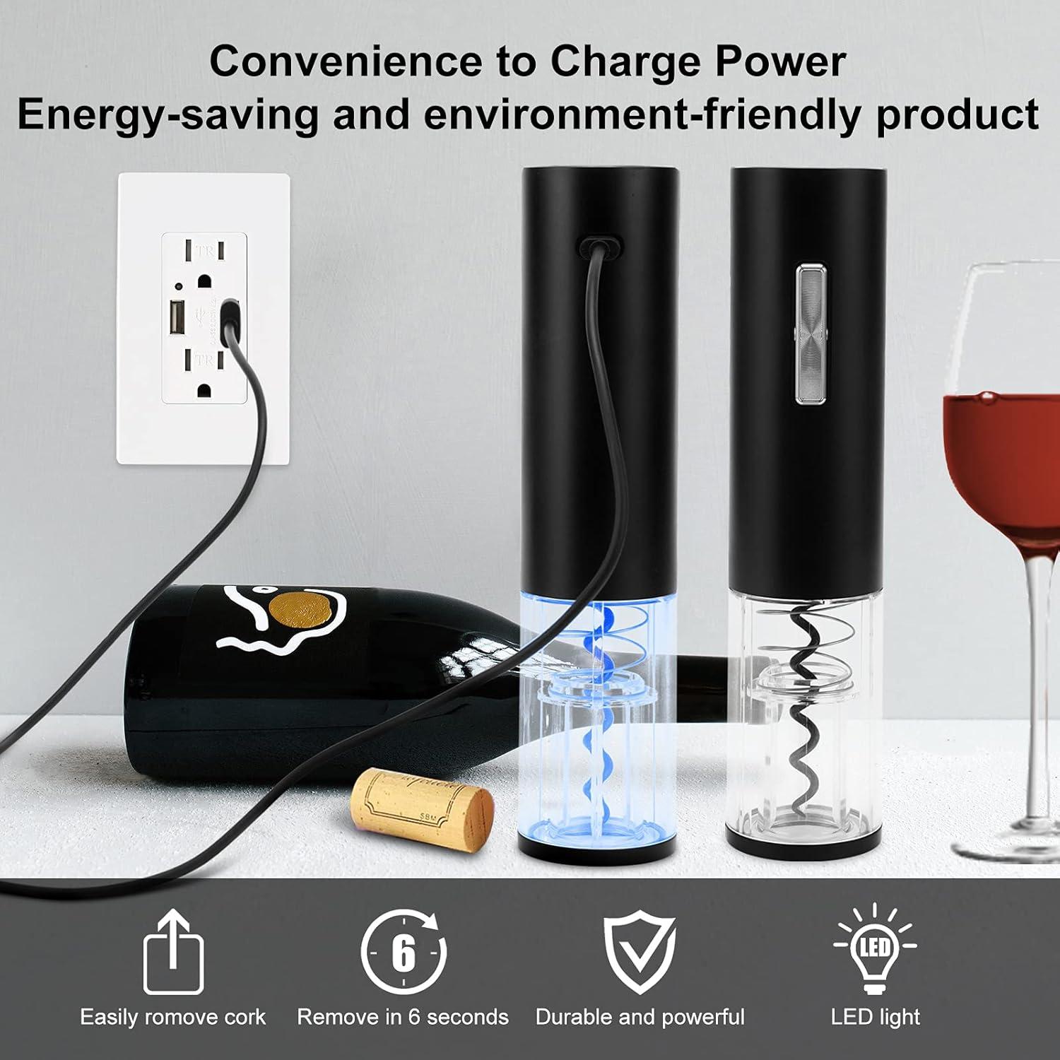 COKUNST Abridor de Vino Eléctrico Recargable con Luz LED