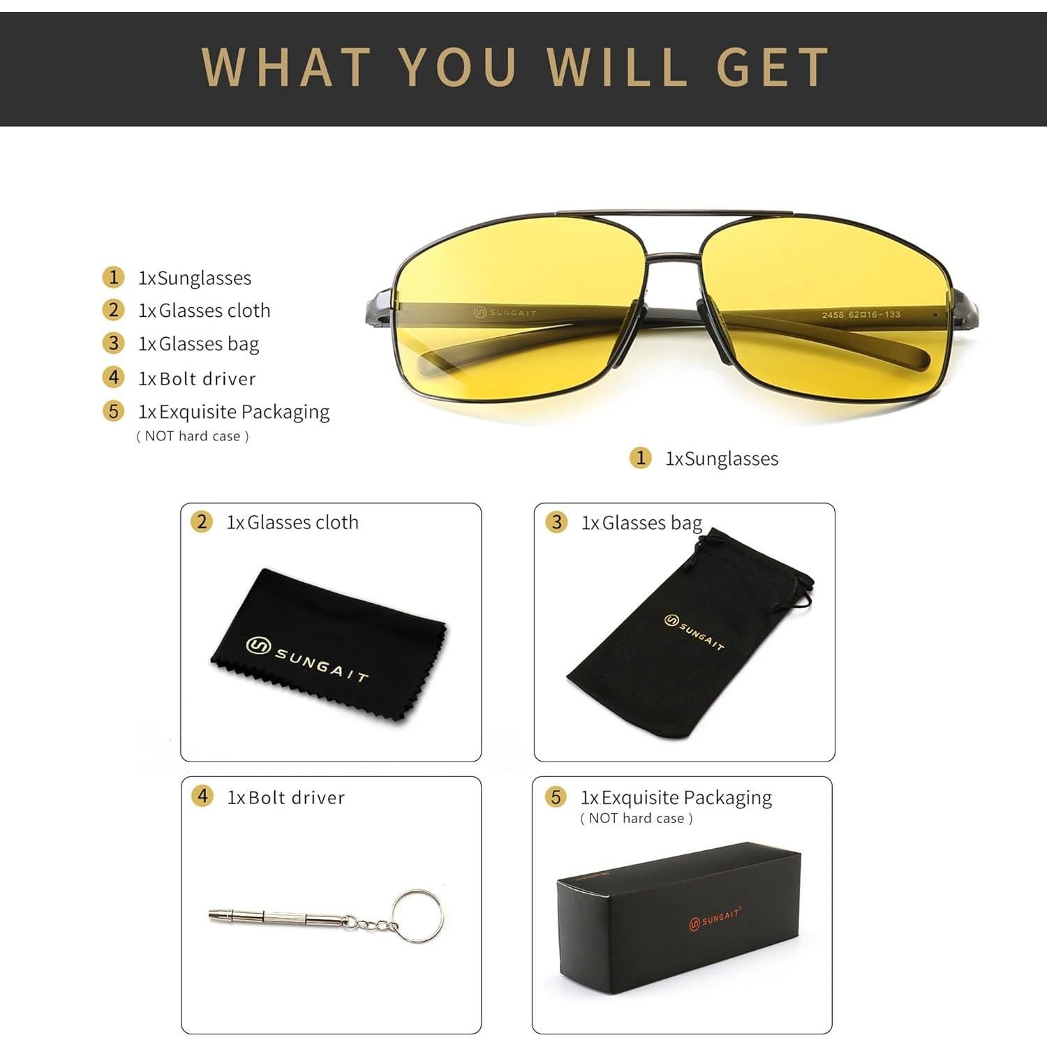 Gafas de sol polarizadas SUNGAIT con lentes amarillas UV400